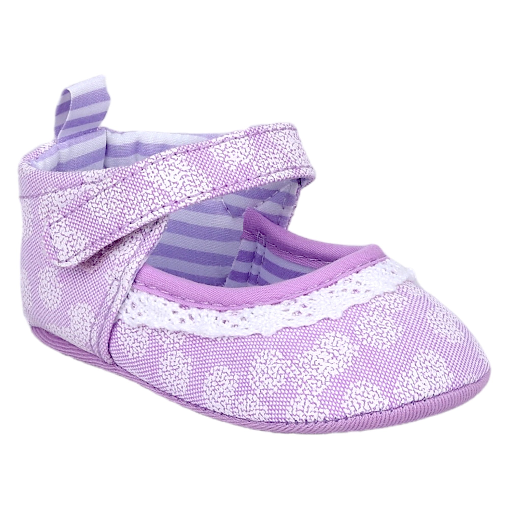 Baby Moo Textured Velcro Strap Anti-Skid Ballerina Booties - Purple