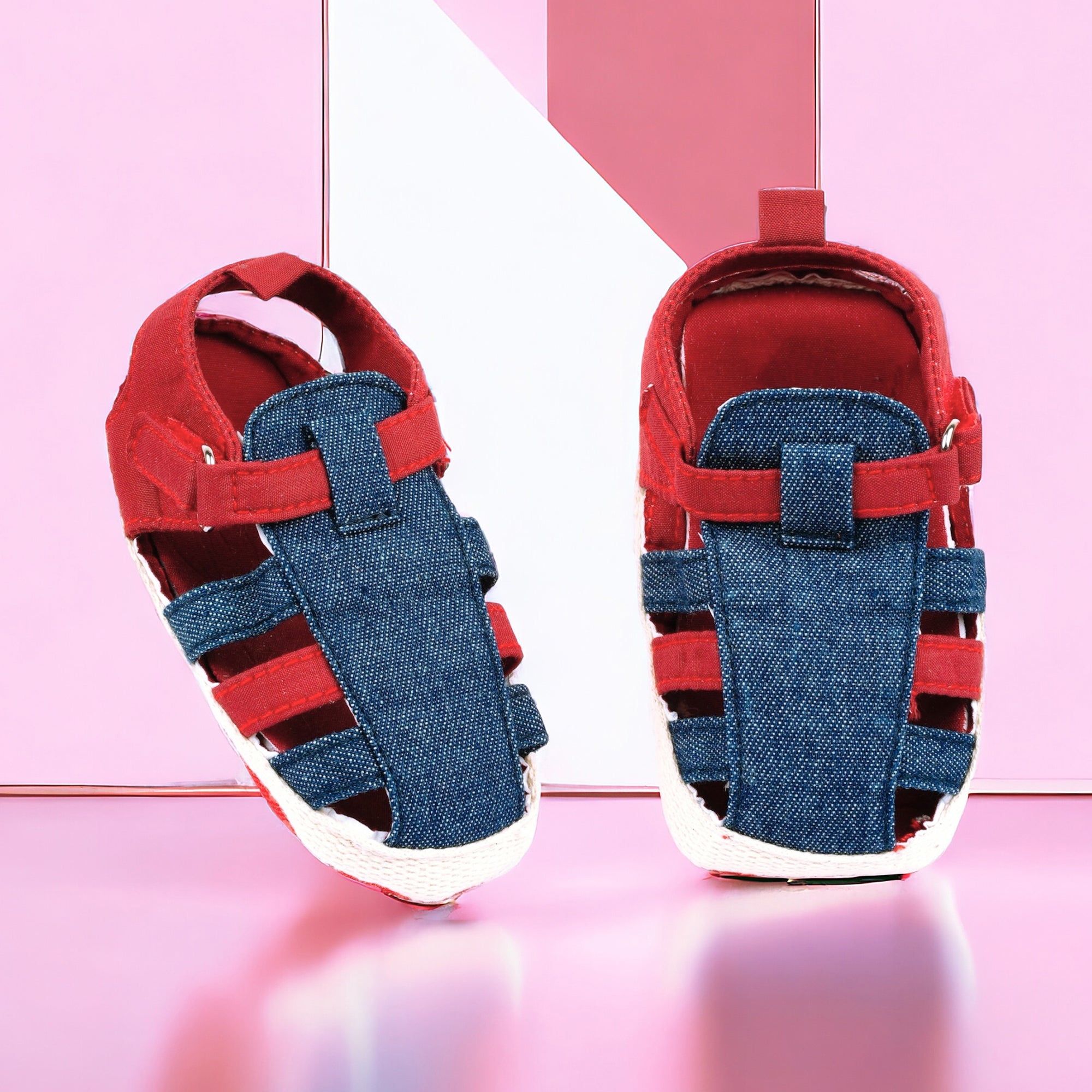 Baby Moo Stylish Denim Breathable Velcro Straps Anti-Skid Sandals - Blue