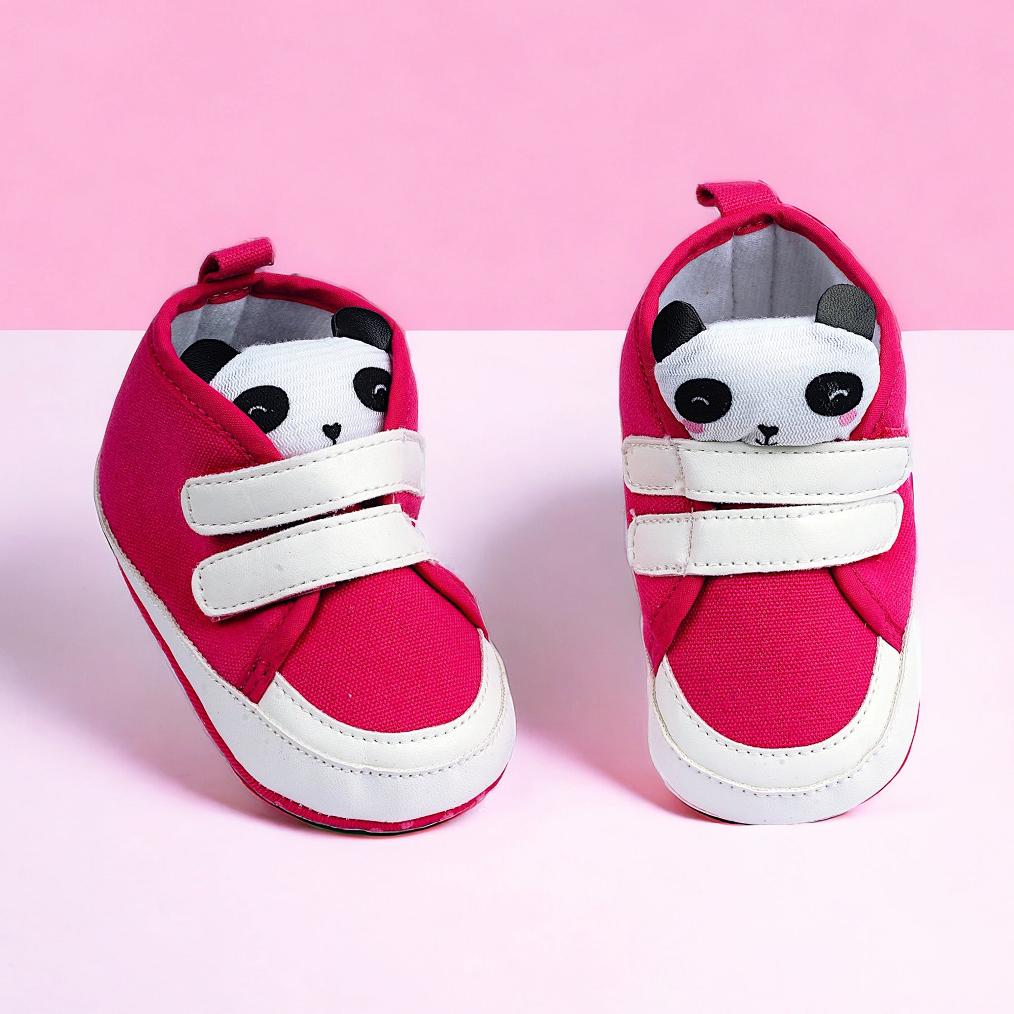 Baby Moo Cute Panda Velcro Anti-Skid Canvas Sneakers - Pink