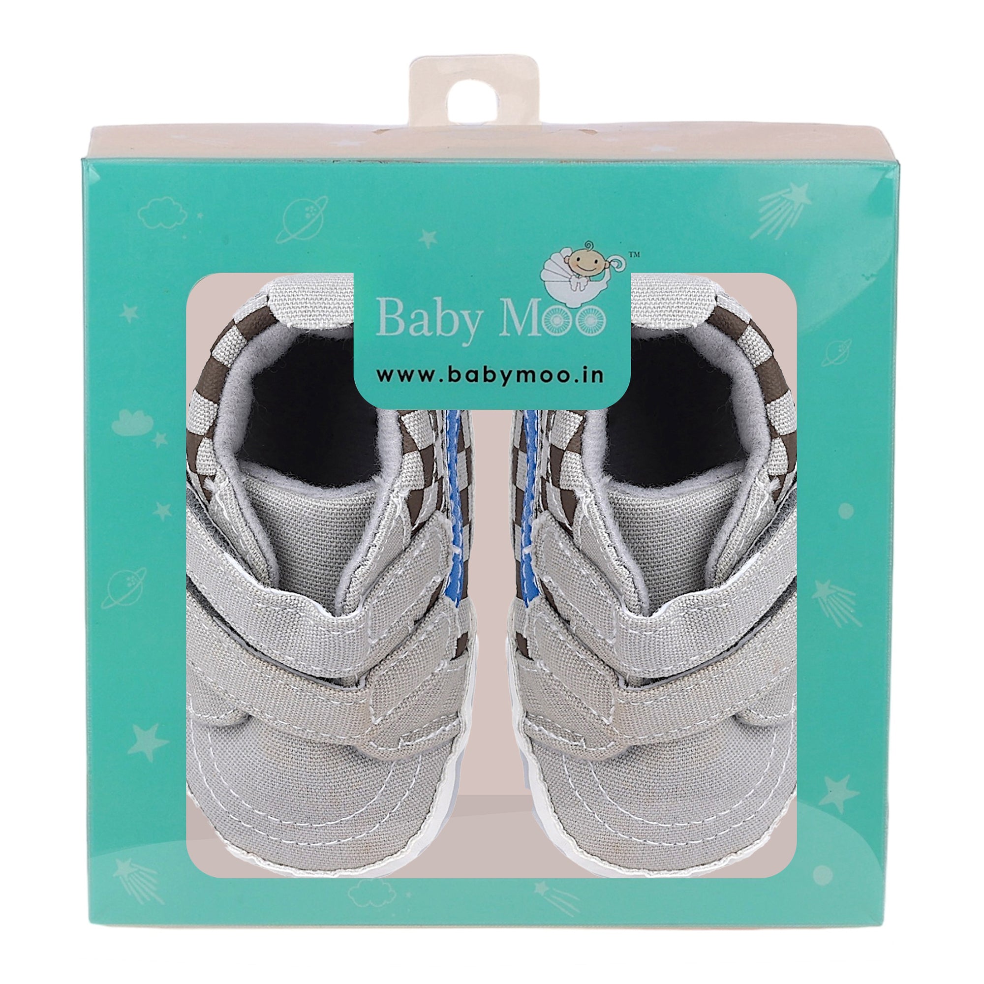 Baby Moo Stylish Casual Velcro Straps Anti-Skid Sneakers - Grey