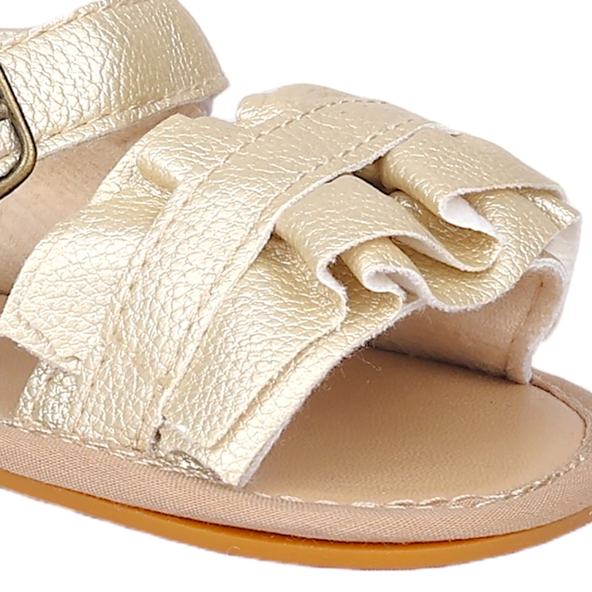 Baby Moo Frill Patterned Vegan Leather Buckle Strap Anti-Skid Sandals - Gold