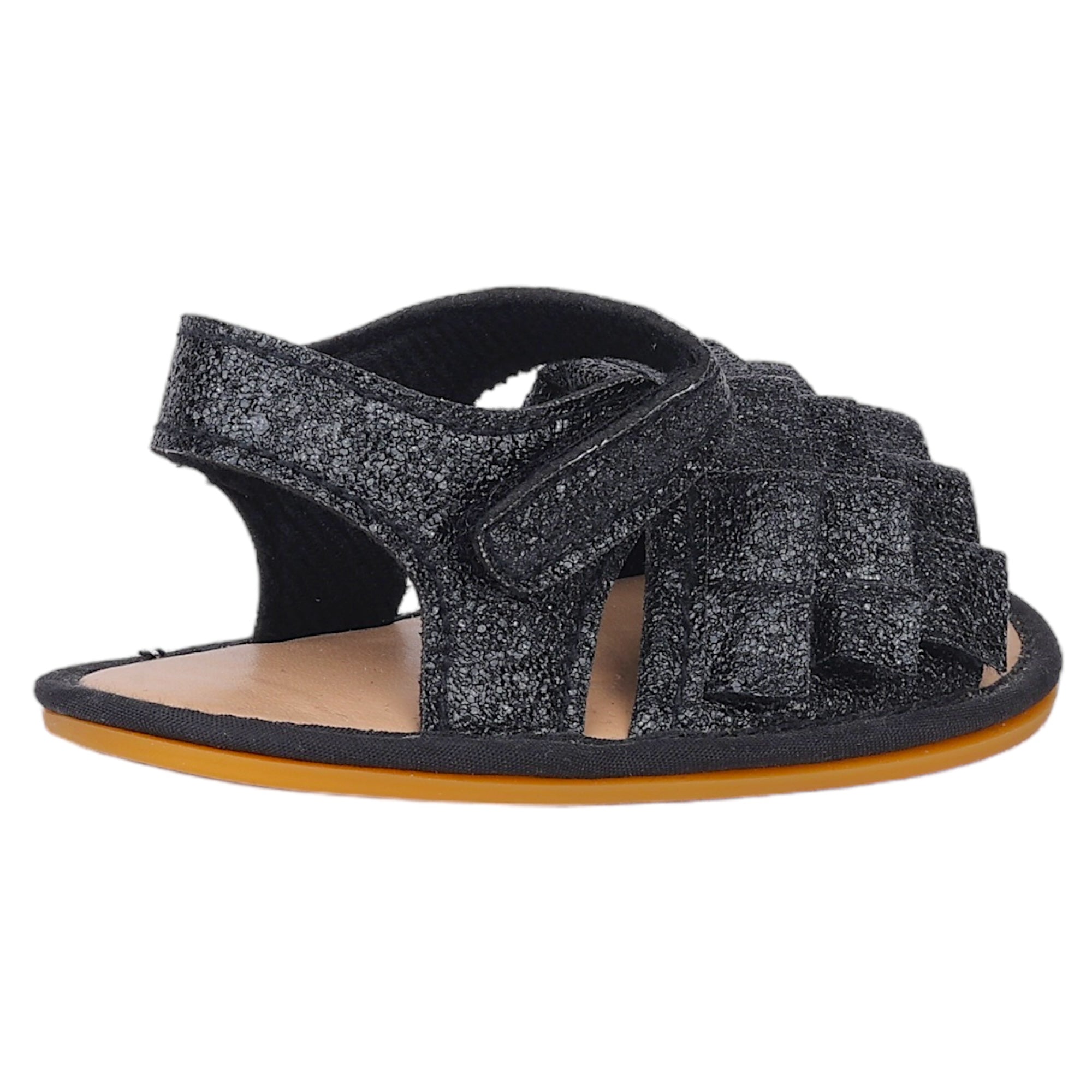 Baby Moo Frilly Glitter Partywear Velcro Straps Anti-Skid Sandals - Black