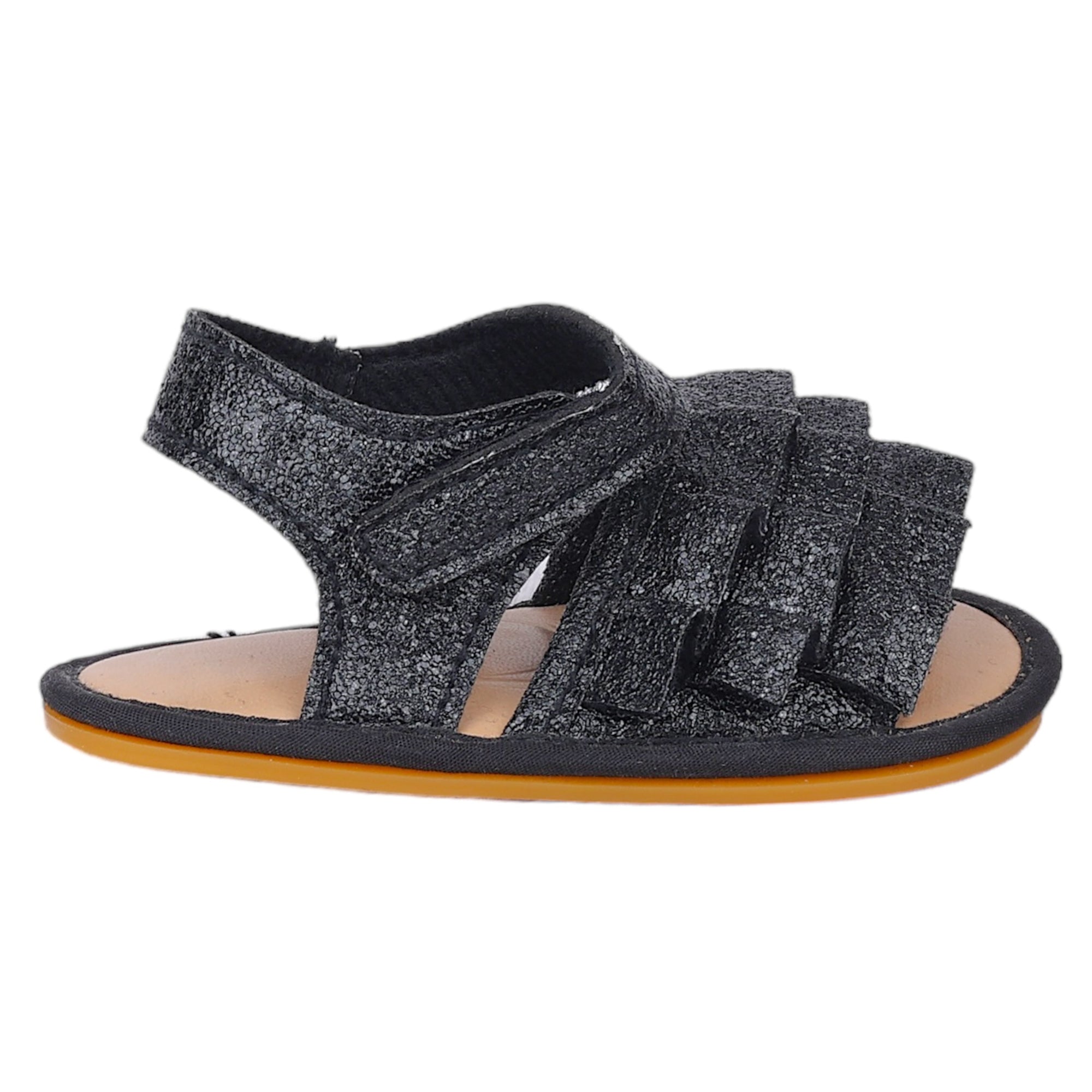 Baby Moo Frilly Glitter Partywear Velcro Straps Anti-Skid Sandals - Black