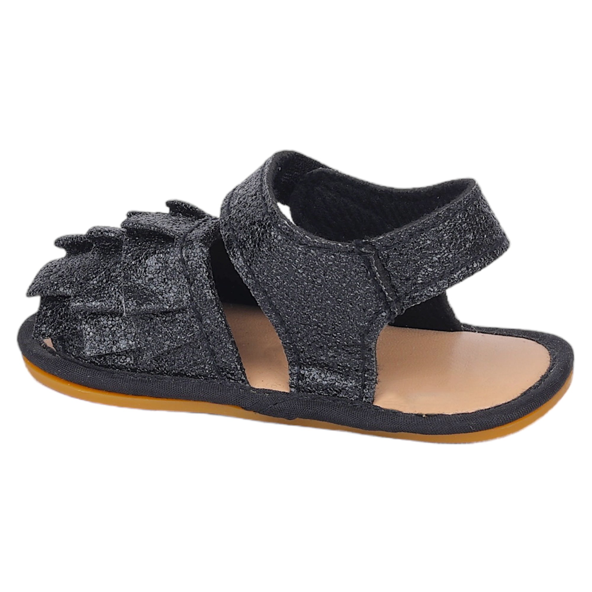 Baby Moo Frilly Glitter Partywear Velcro Straps Anti-Skid Sandals - Black