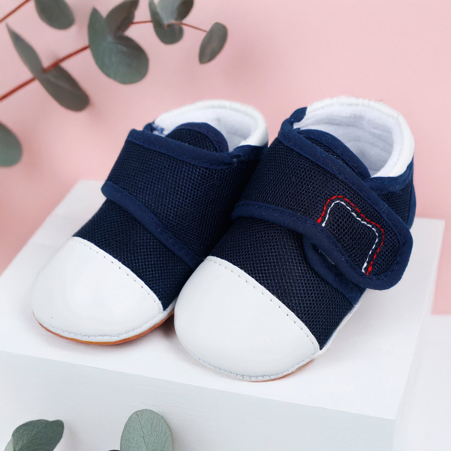 Casual Blue And White Velcro Booties