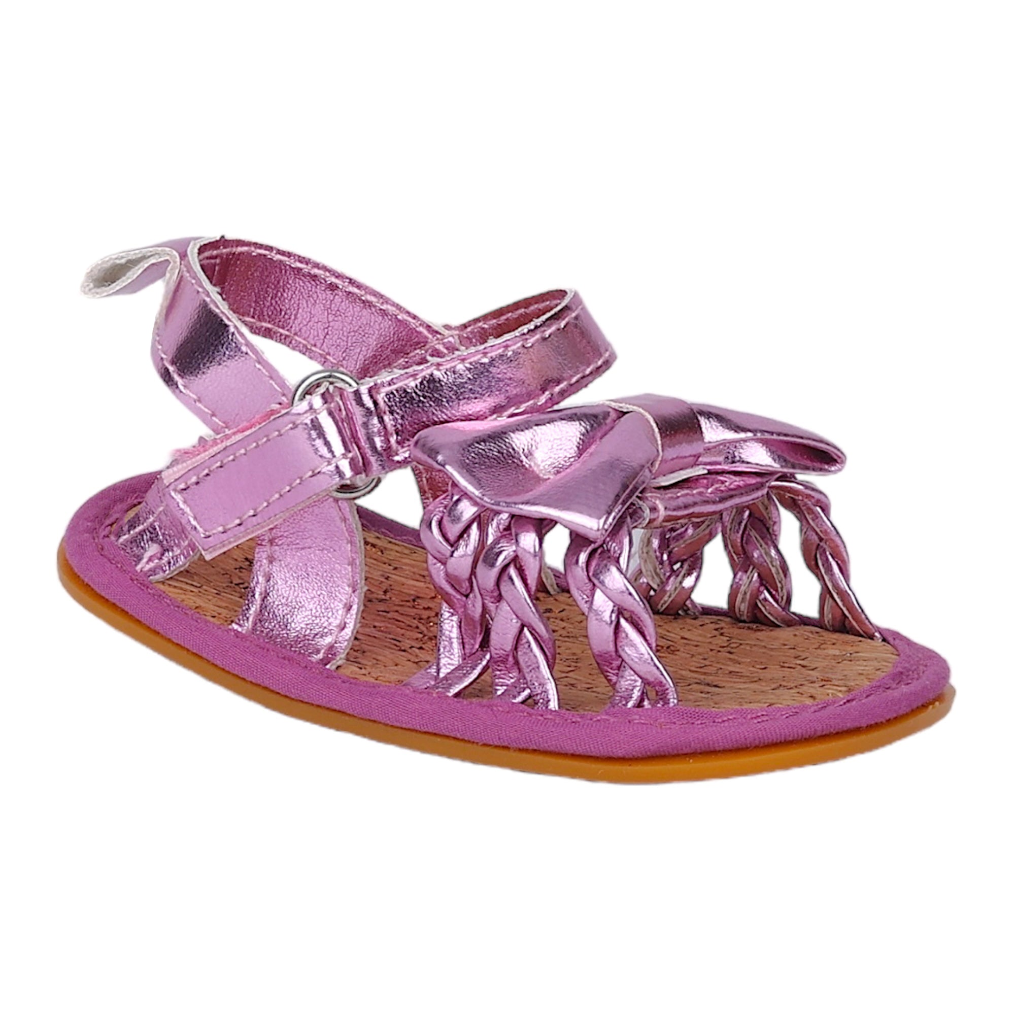Baby Moo Partywear Patent Leather Bow Velcro Strap Anti-Skid Sandals - Purple, Metallic
