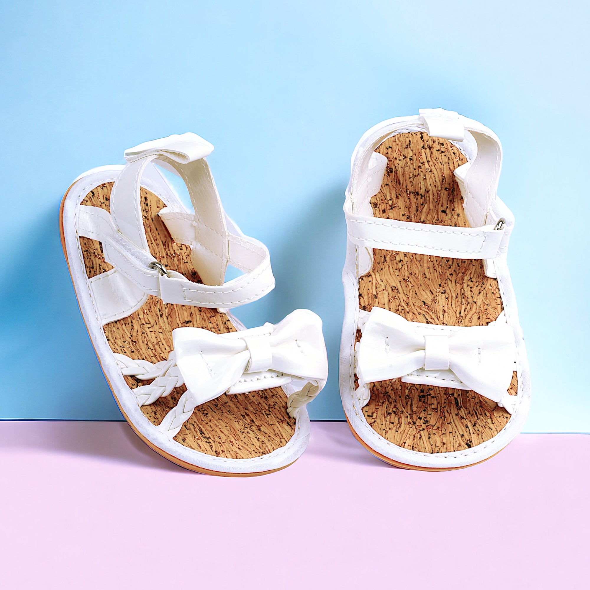 Baby Moo Partywear Patent Leather Bow Velcro Strap Anti-Skid Sandals - White