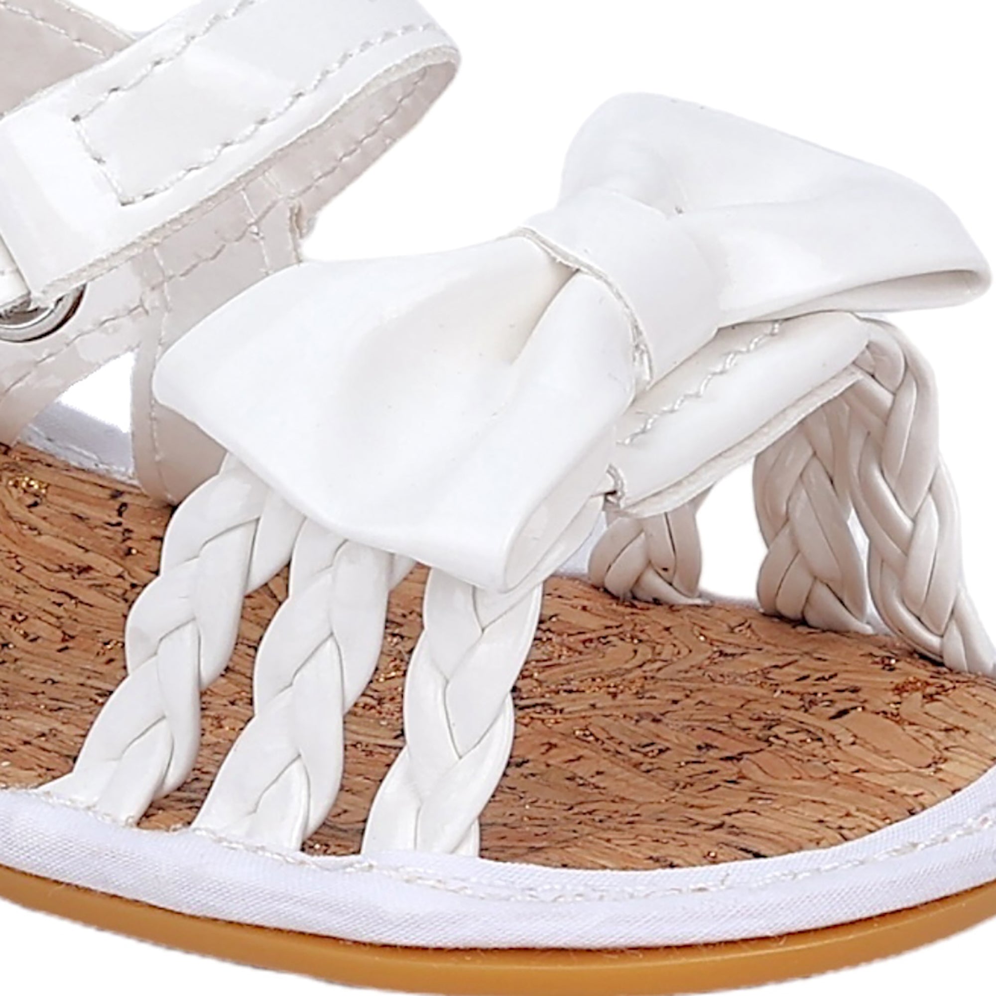 Baby Moo Partywear Patent Leather Bow Velcro Strap Anti-Skid Sandals - White