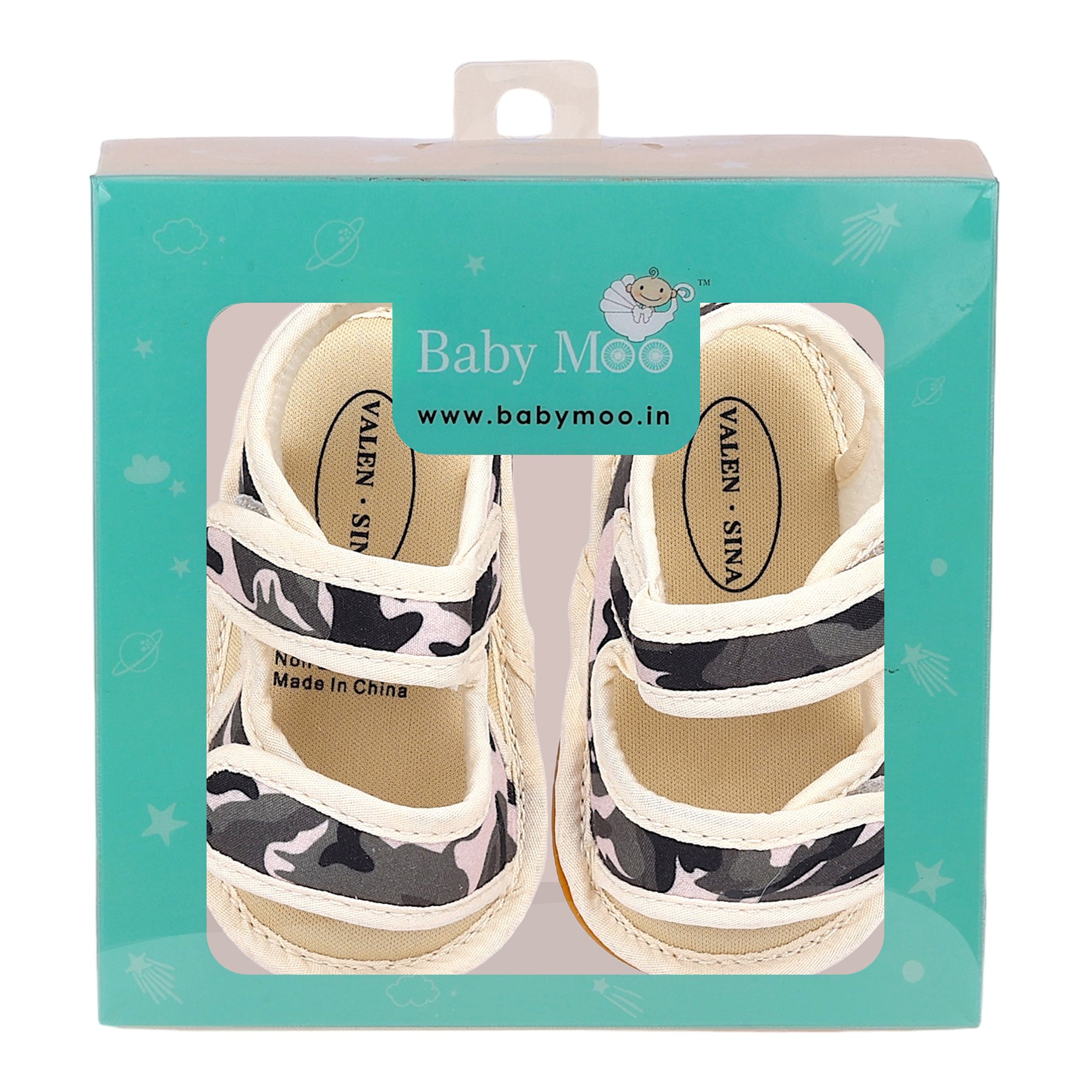 Baby Moo Camouflage Print Anti-Skid Velcro Floater Sandals - Beige, Military