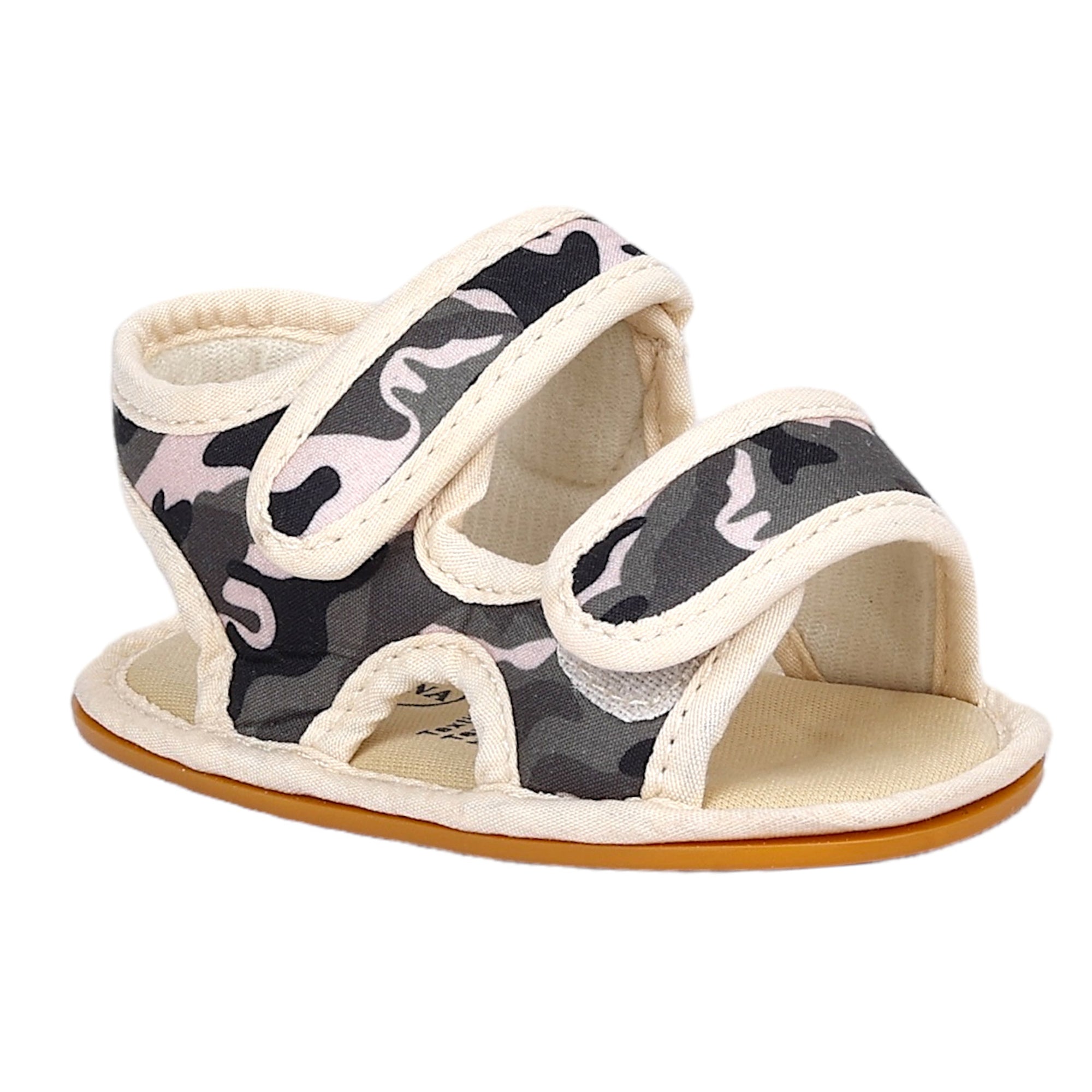 Baby Moo Camouflage Print Anti-Skid Velcro Floater Sandals - Beige, Military