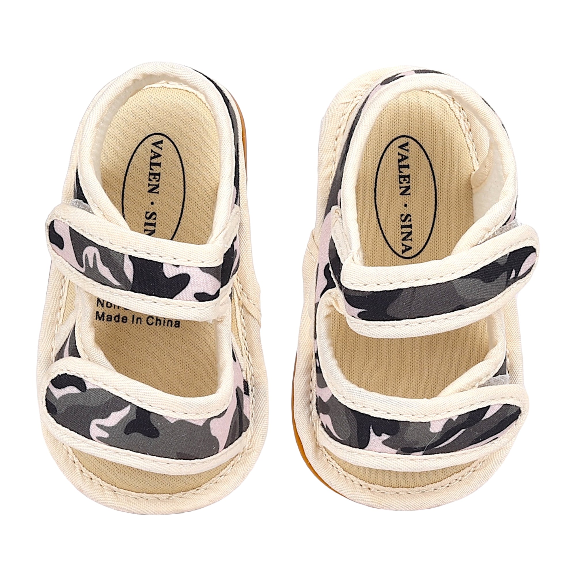 Baby Moo Camouflage Print Anti-Skid Velcro Floater Sandals - Beige, Military