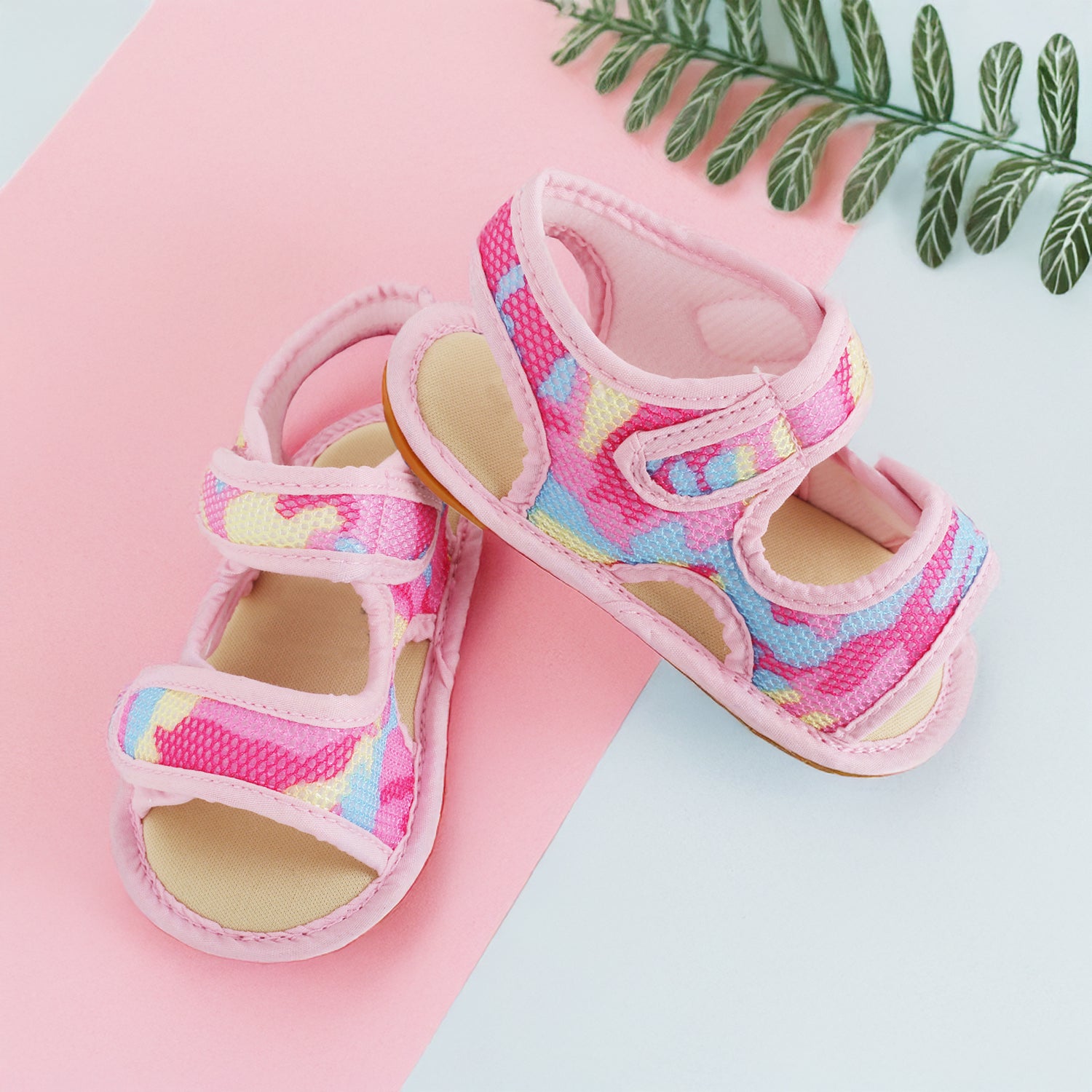 Baby Moo Camouflage Print Pink Open Toe Sandals