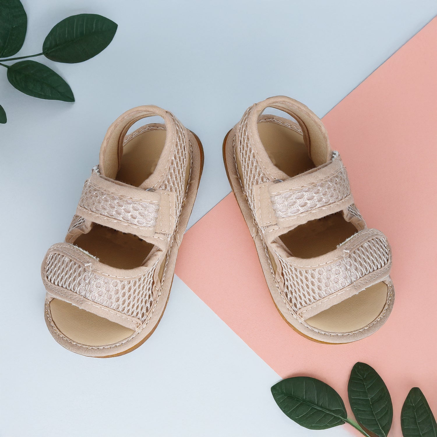 Solid Hookloop Comfortable Anti-skid Floater Sandals - Beige