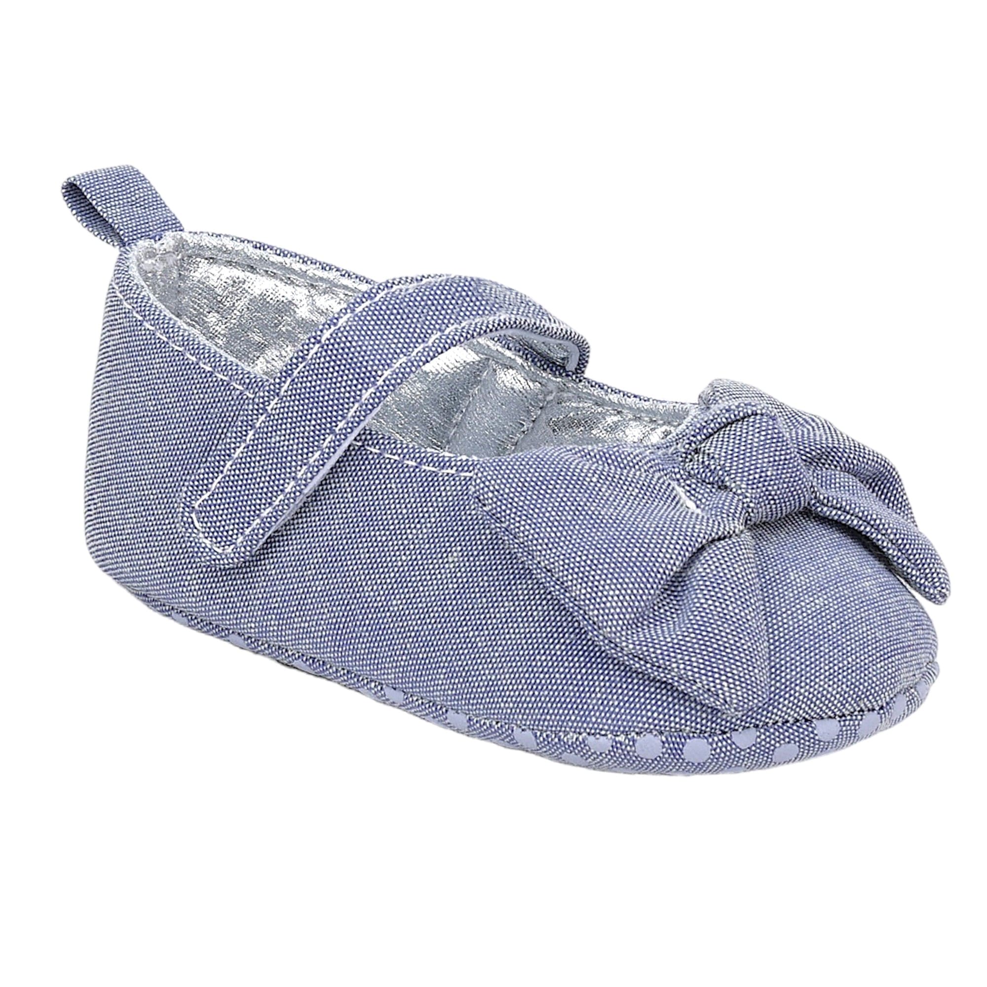 Baby Moo Pretty Bow Knot Velcro Strap Anti-Skid Ballerina Booties - Grey