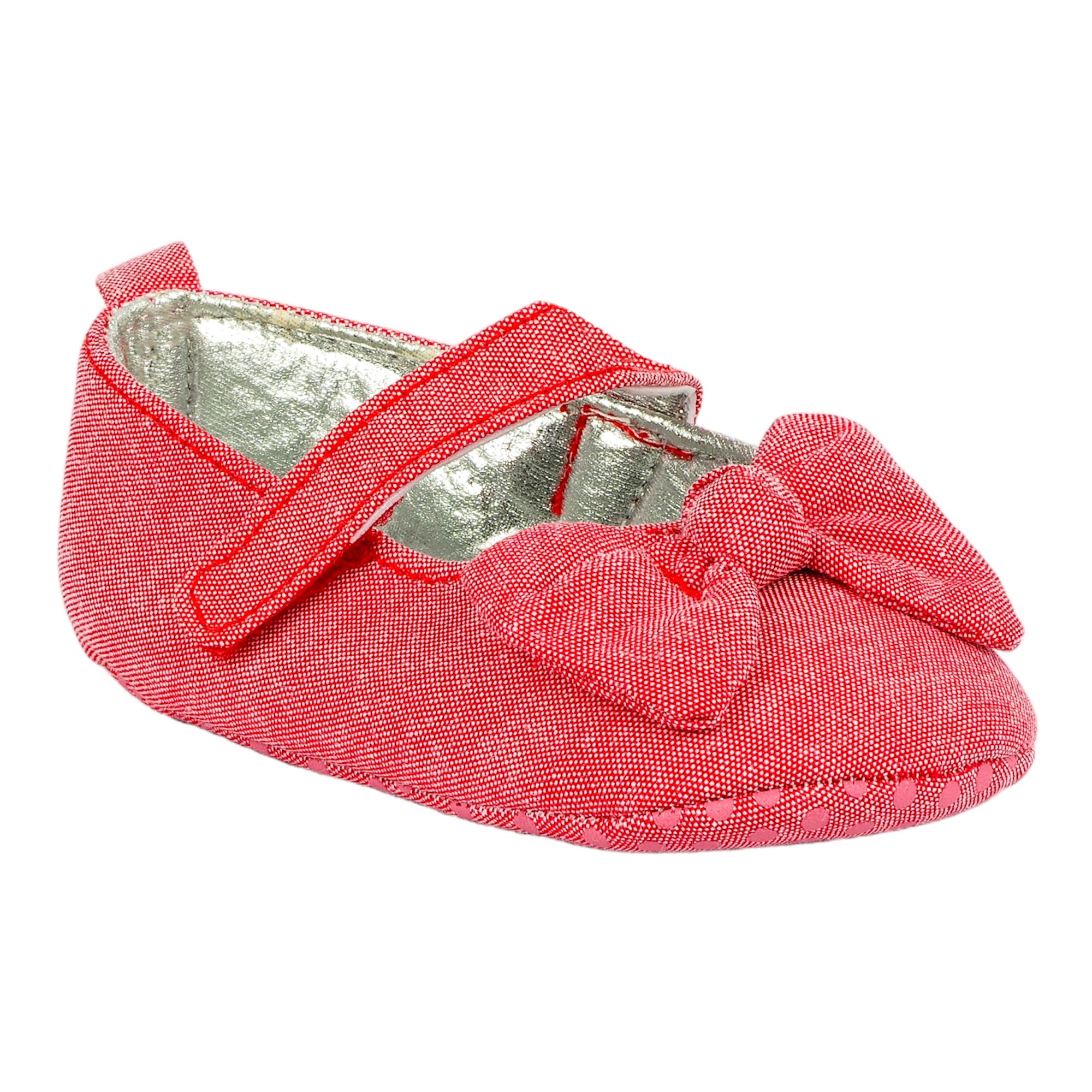 Baby Moo Pretty Bow Knot Velcro Strap Anti-Skid Ballerina Booties - Pink