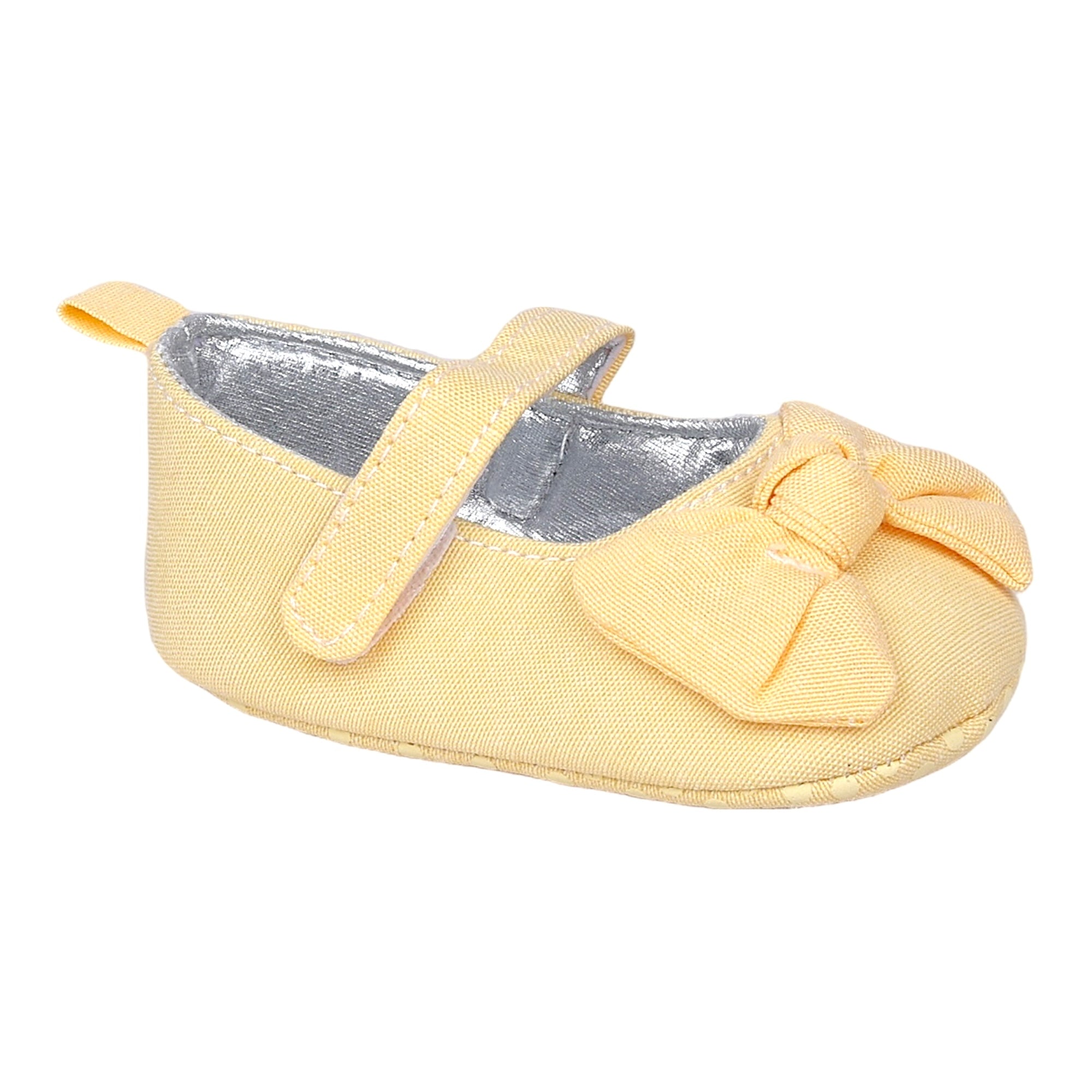 Baby Moo Pretty Bow Knot Velcro Strap Anti-Skid Ballerina Booties - Yellow