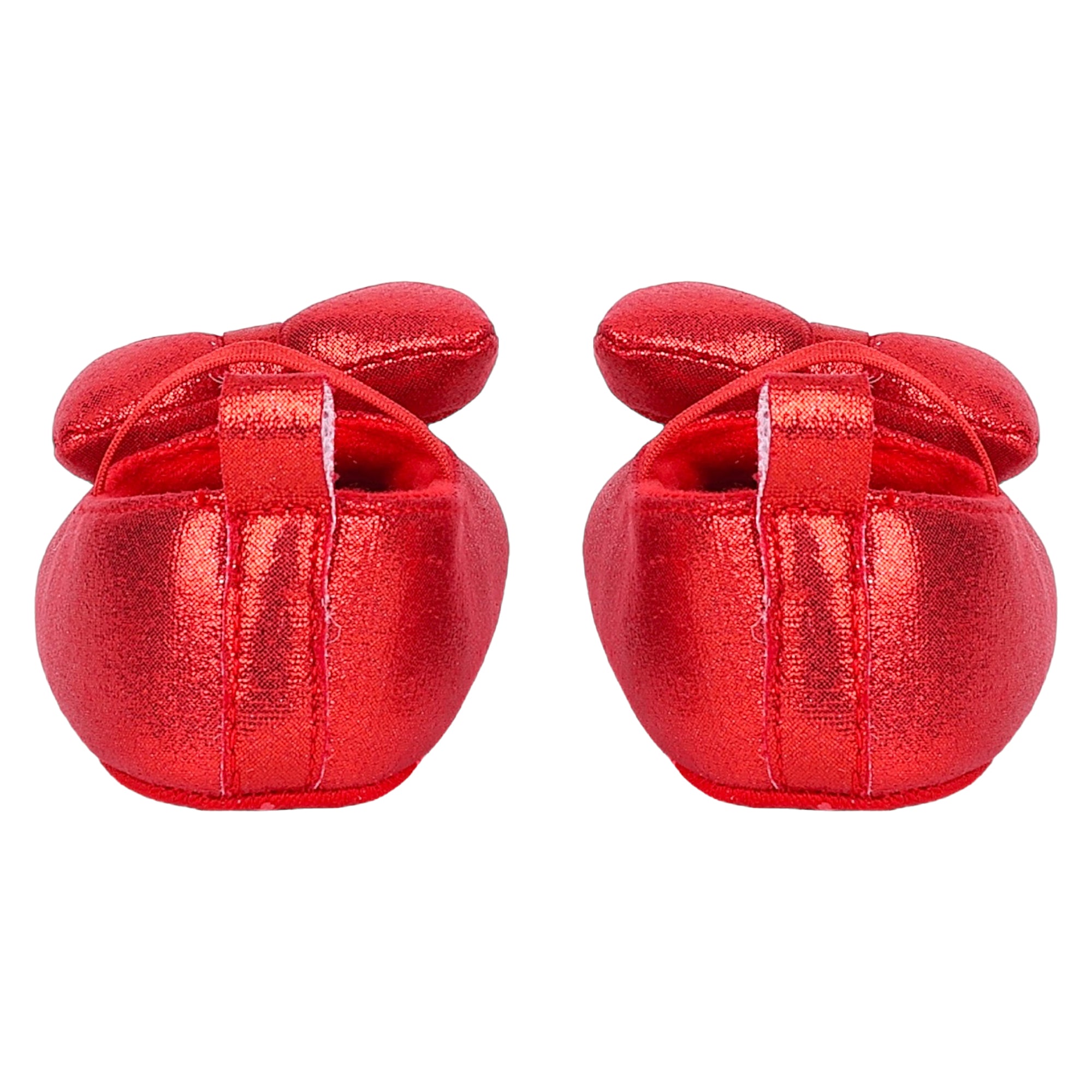 Baby Moo Partywear Shiny Bow Elastic Strap Anti-Skid Ballerina Booties - Red