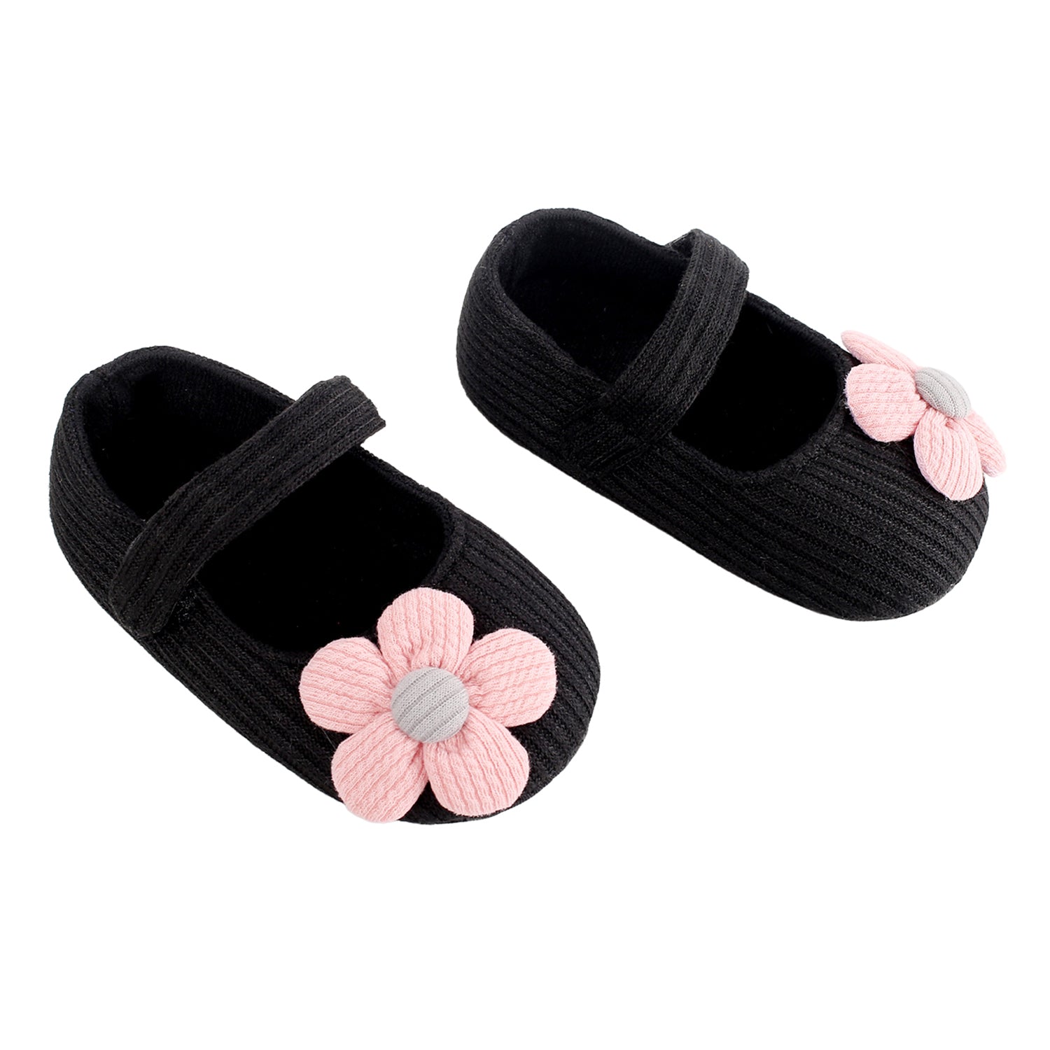 Baby Moo Floral Applique Black And Pink Booties