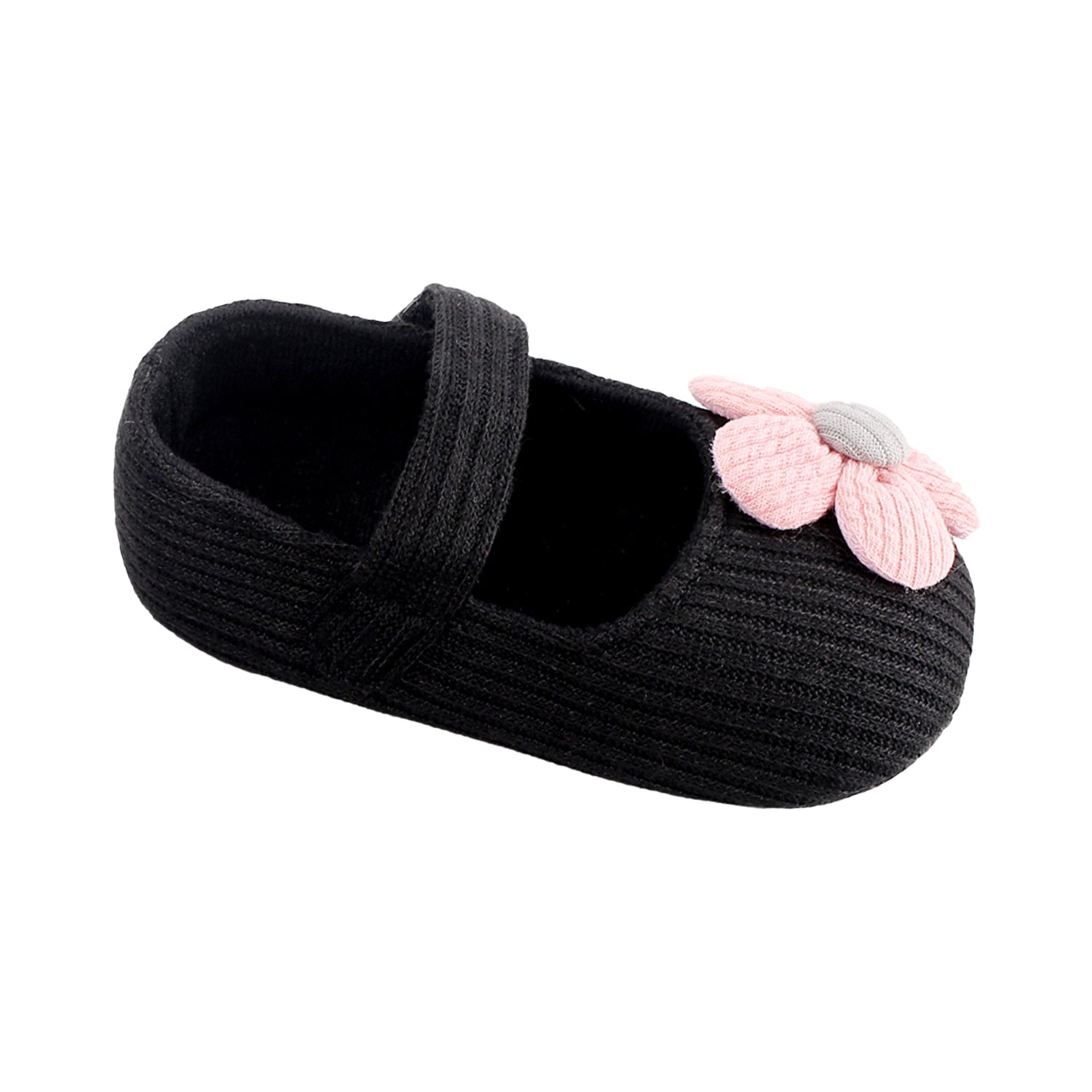 Baby Moo Floral Applique Black And Pink Booties