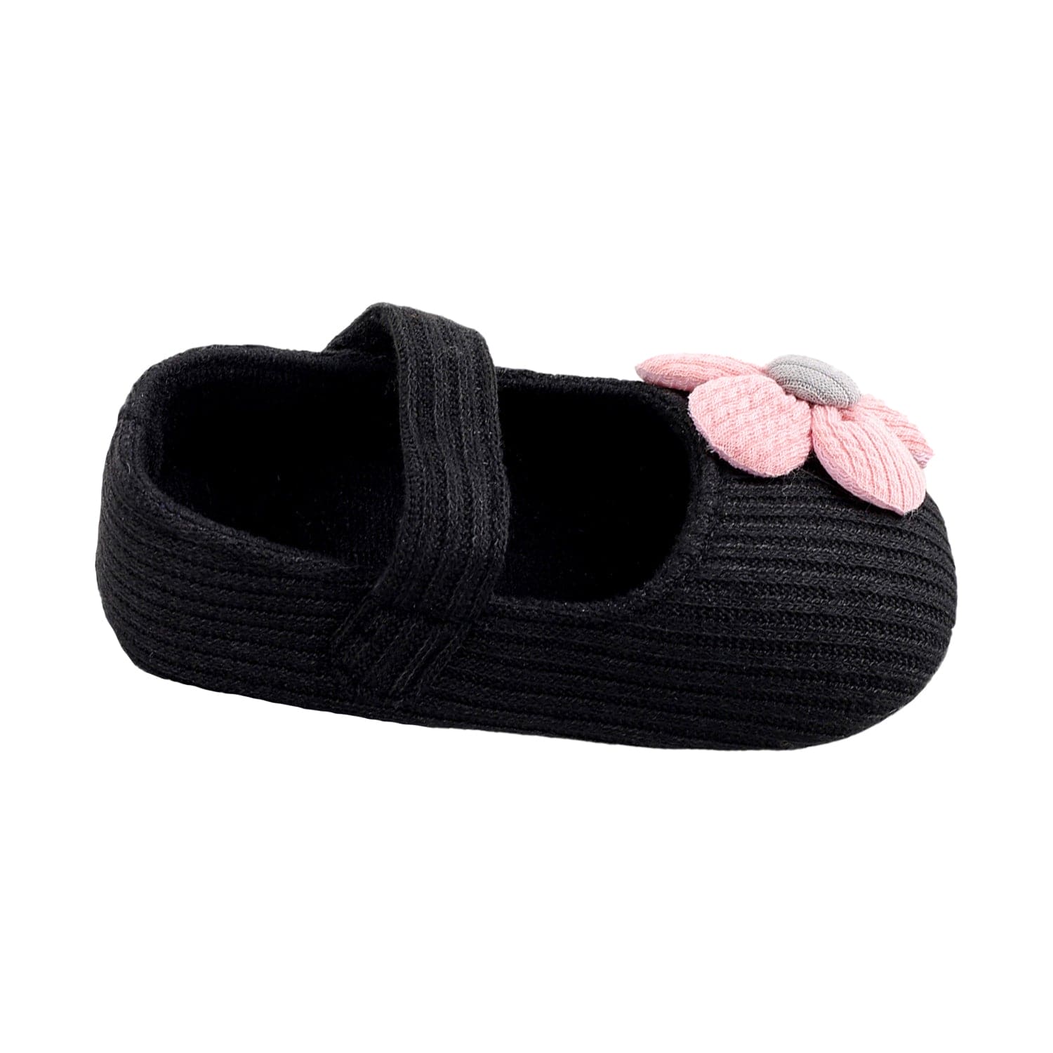 Baby Moo Floral Applique Black And Pink Booties