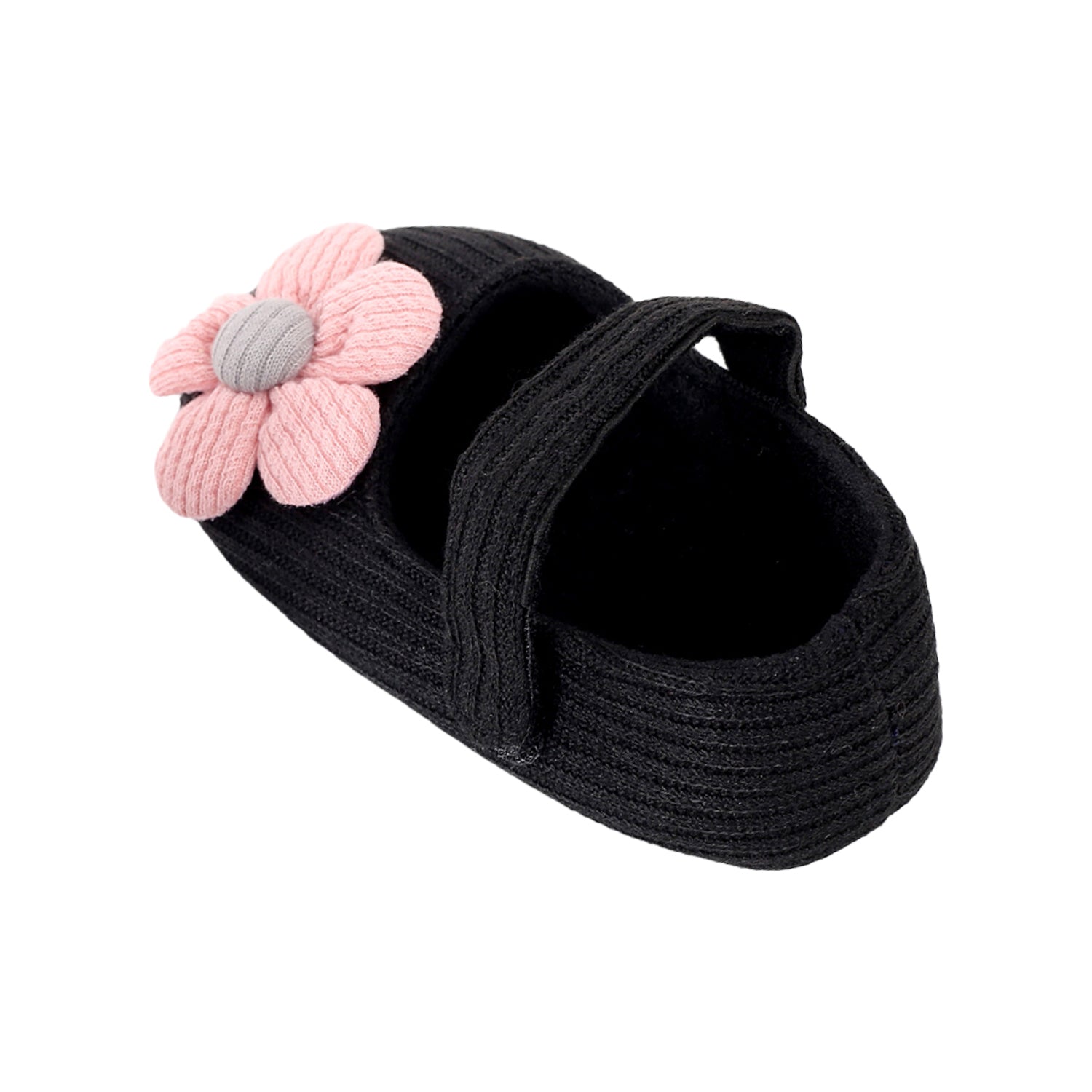 Baby Moo Floral Applique Black And Pink Booties