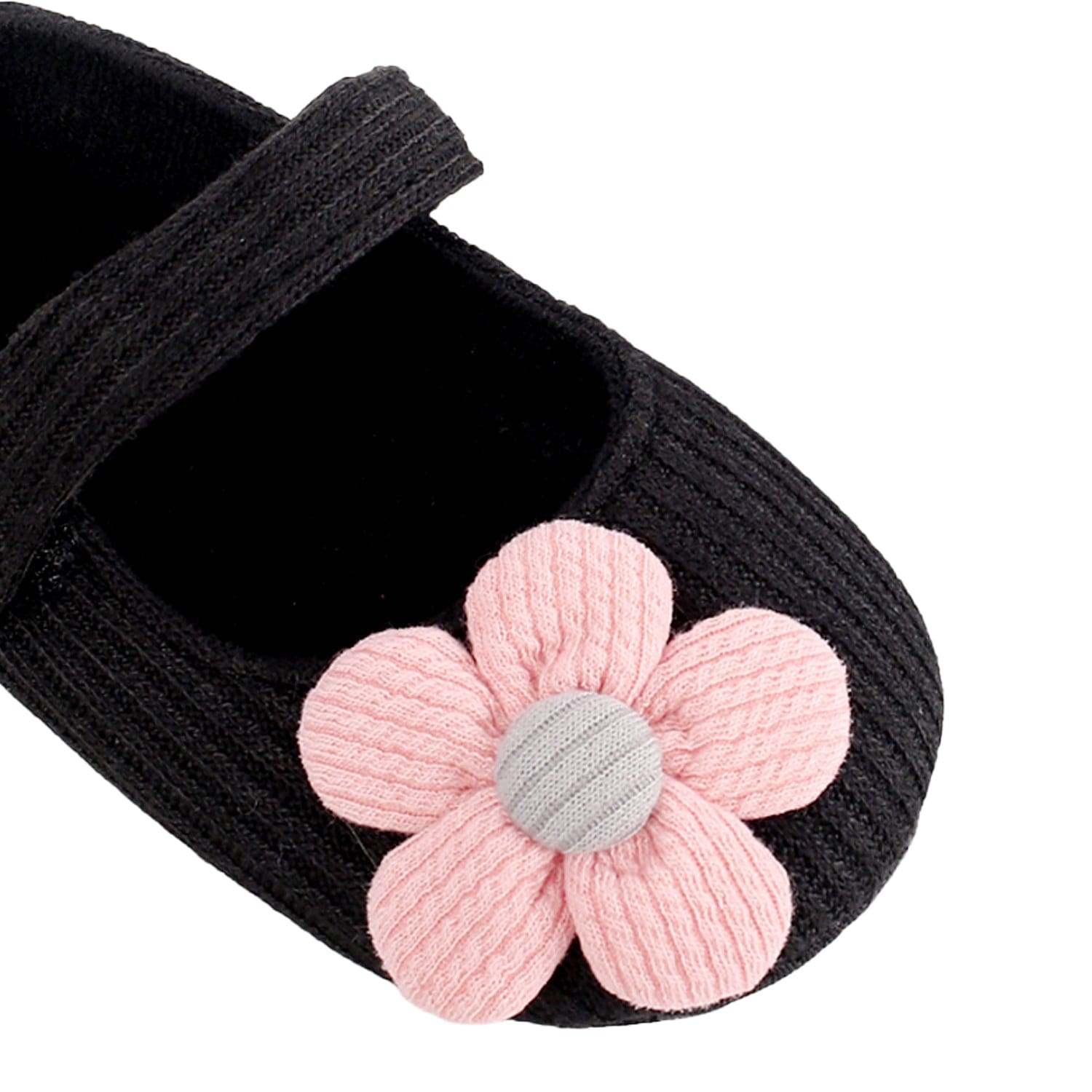 Baby Moo Floral Applique Black And Pink Booties