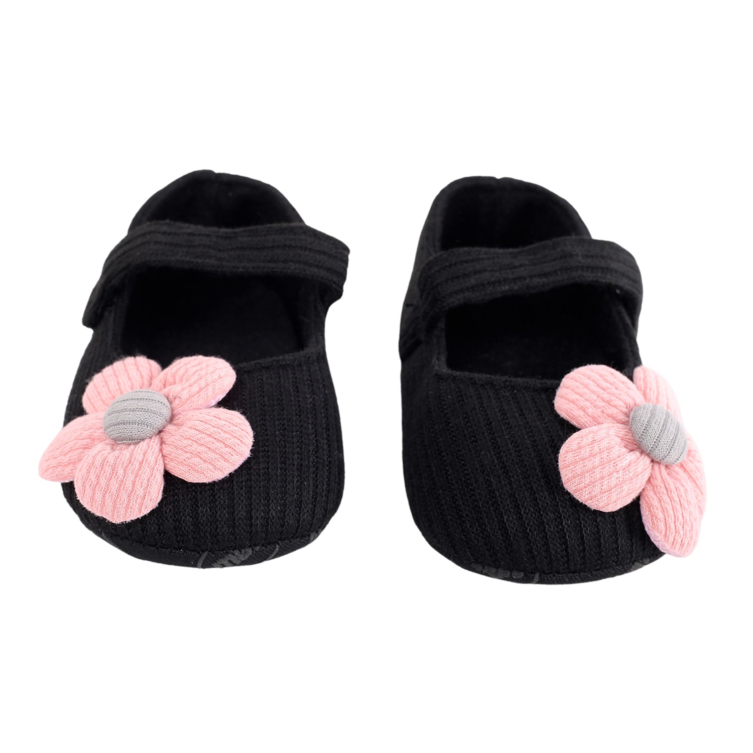 Baby Moo Floral Applique Black And Pink Booties