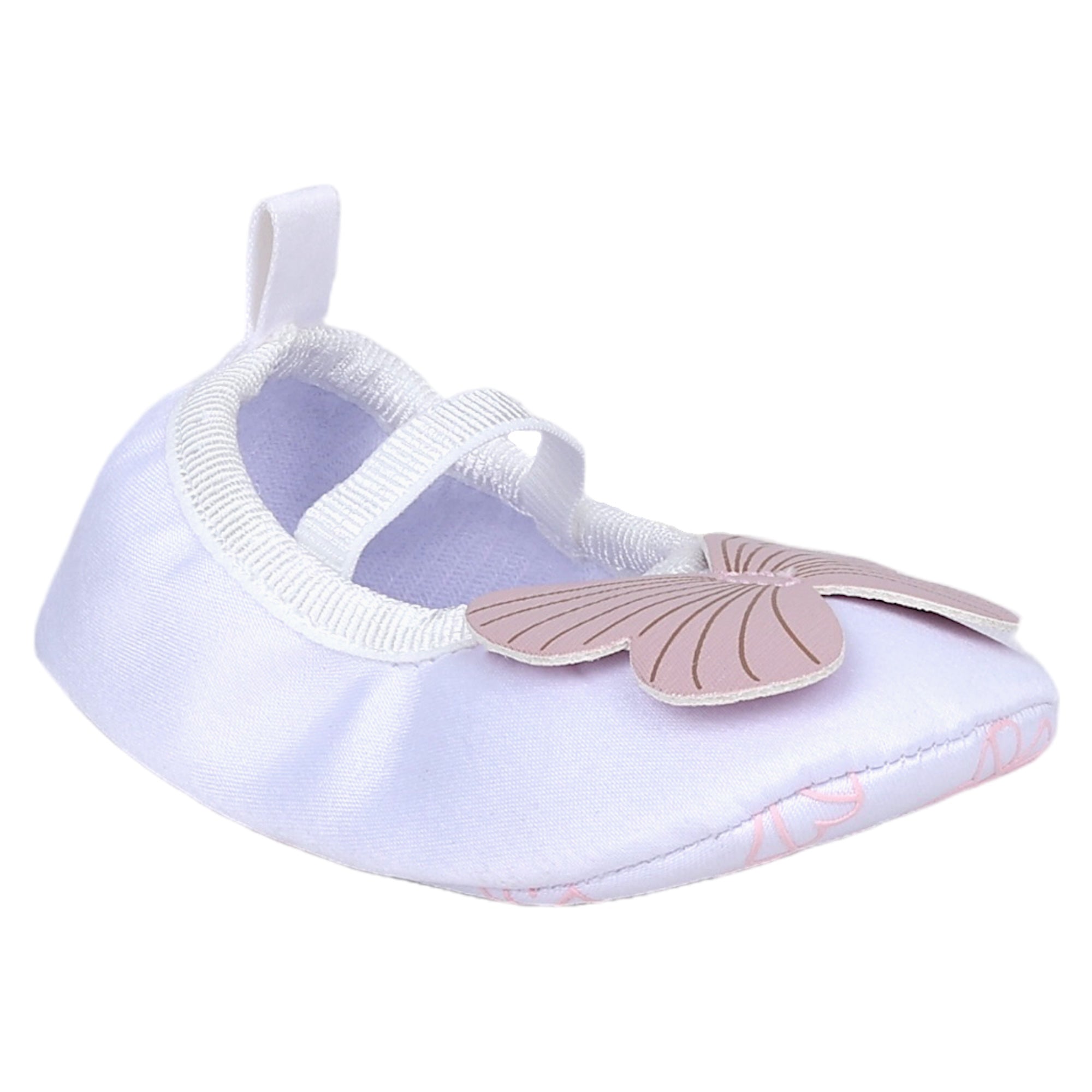Baby Moo Butterfly Applique Elastic Strap Anti-Skid Ballerina Booties - White