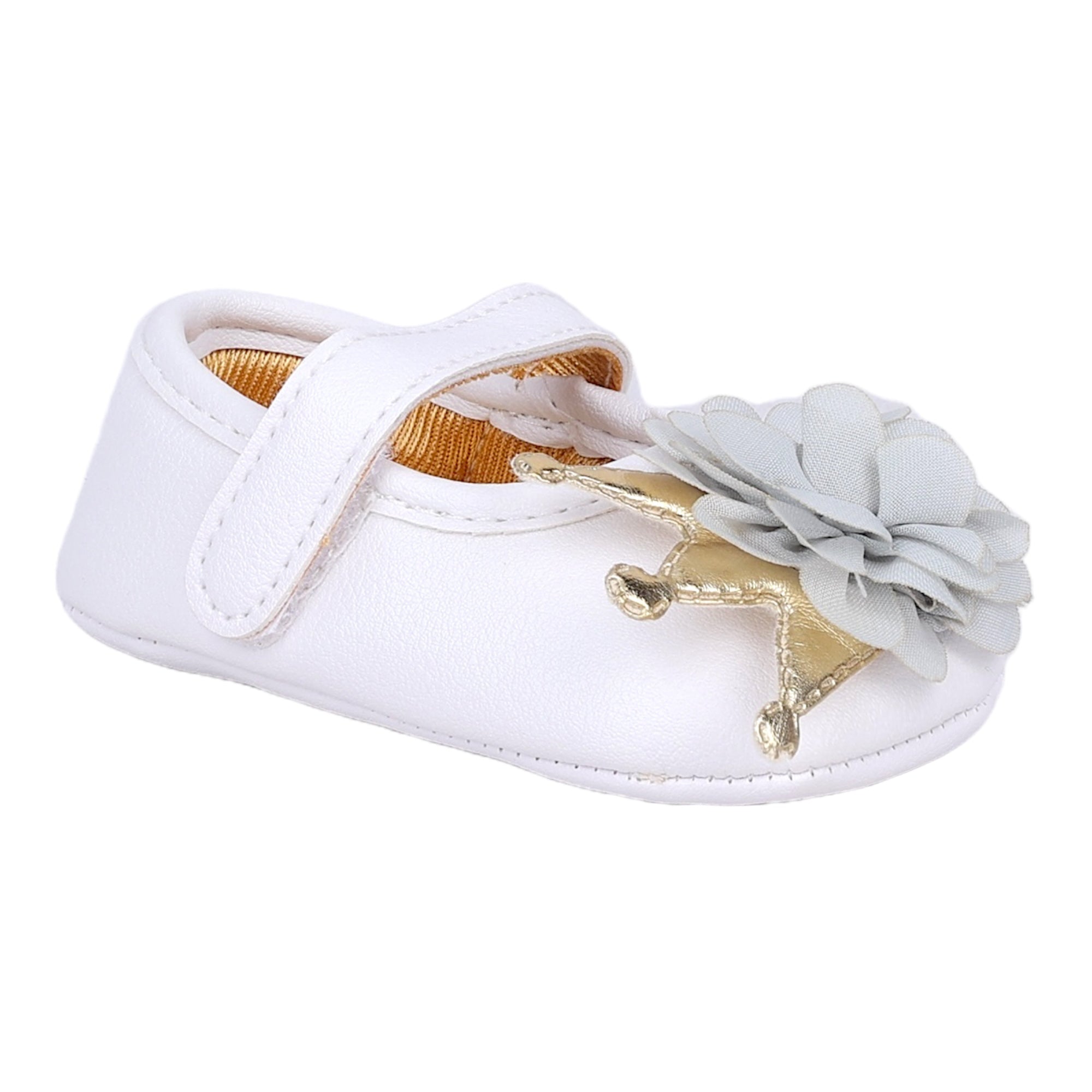 Baby Moo Garden Princess Velcro Strap Anti-Skid Ballerina Booties - White