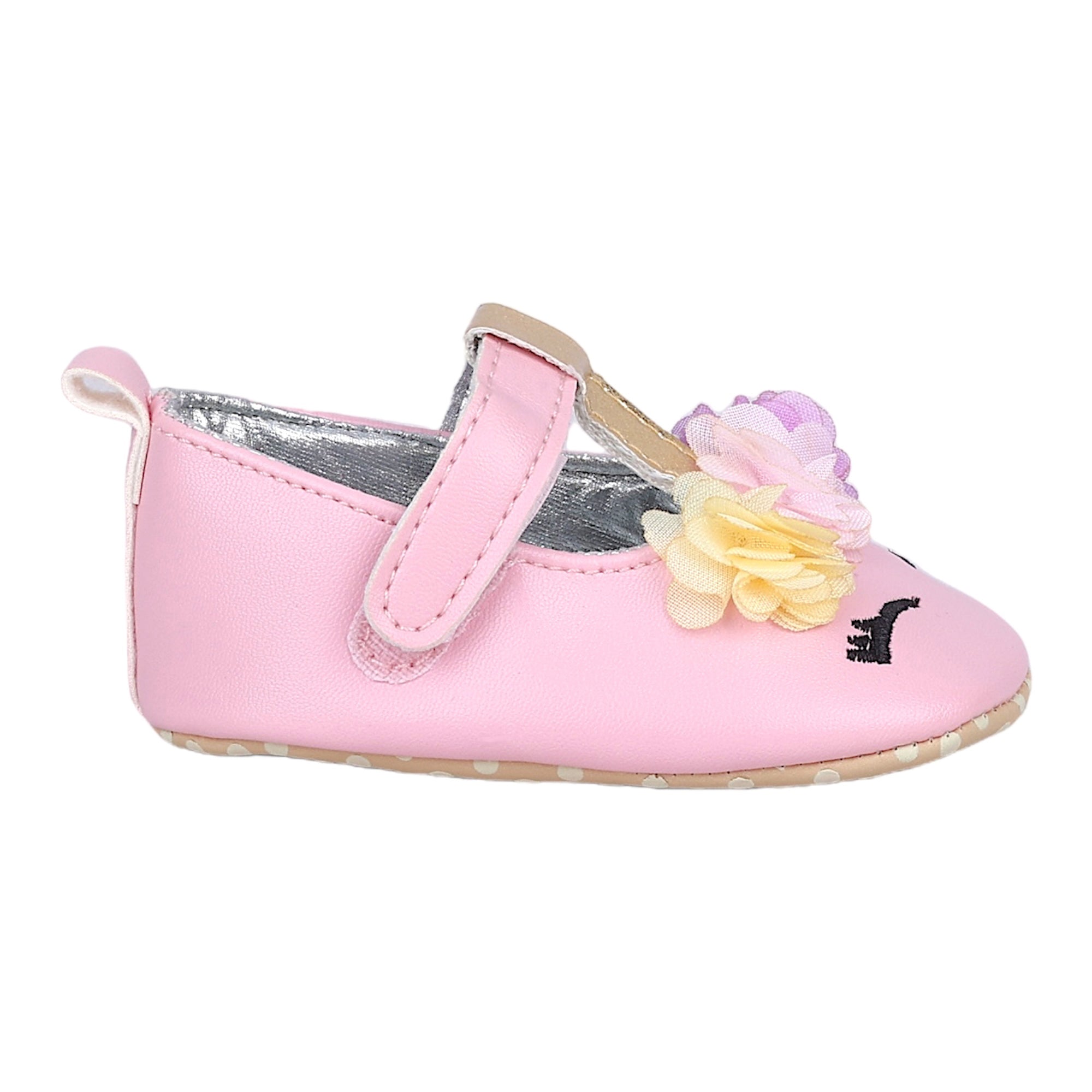 Baby Moo Cute Princess Metallic T-Strap Anti-Skid Ballerina Booties - Pink