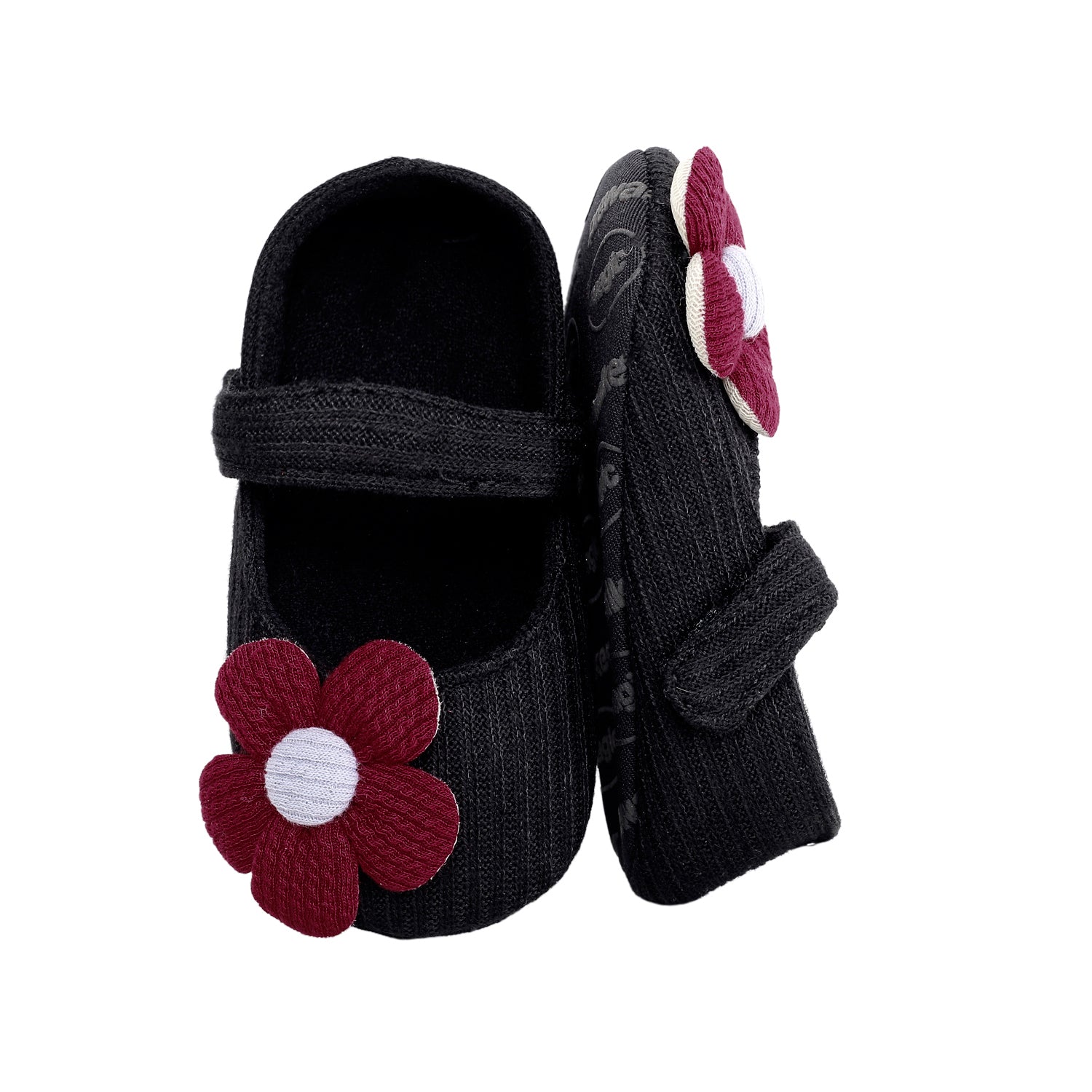 Floral Applique Black And Red Booties