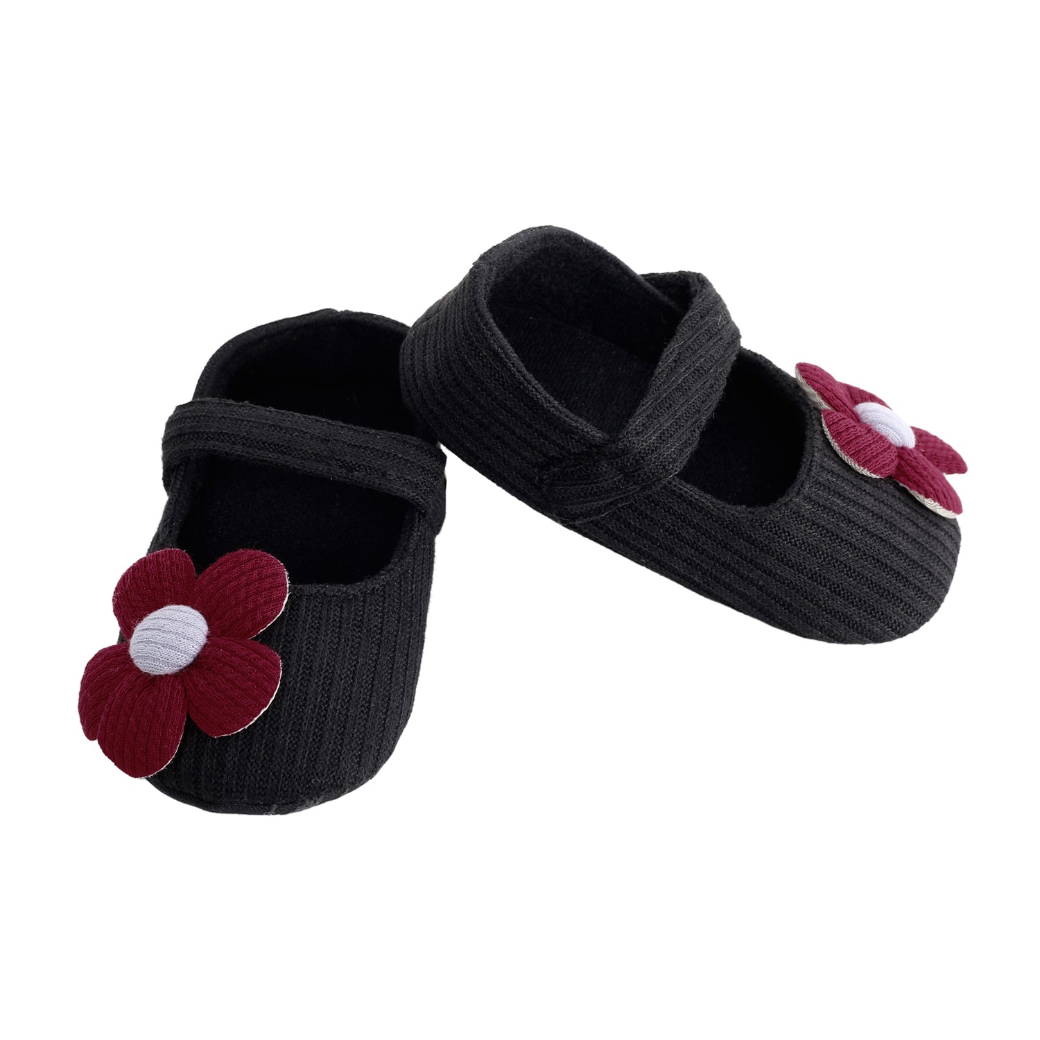 Floral Applique Black And Red Booties