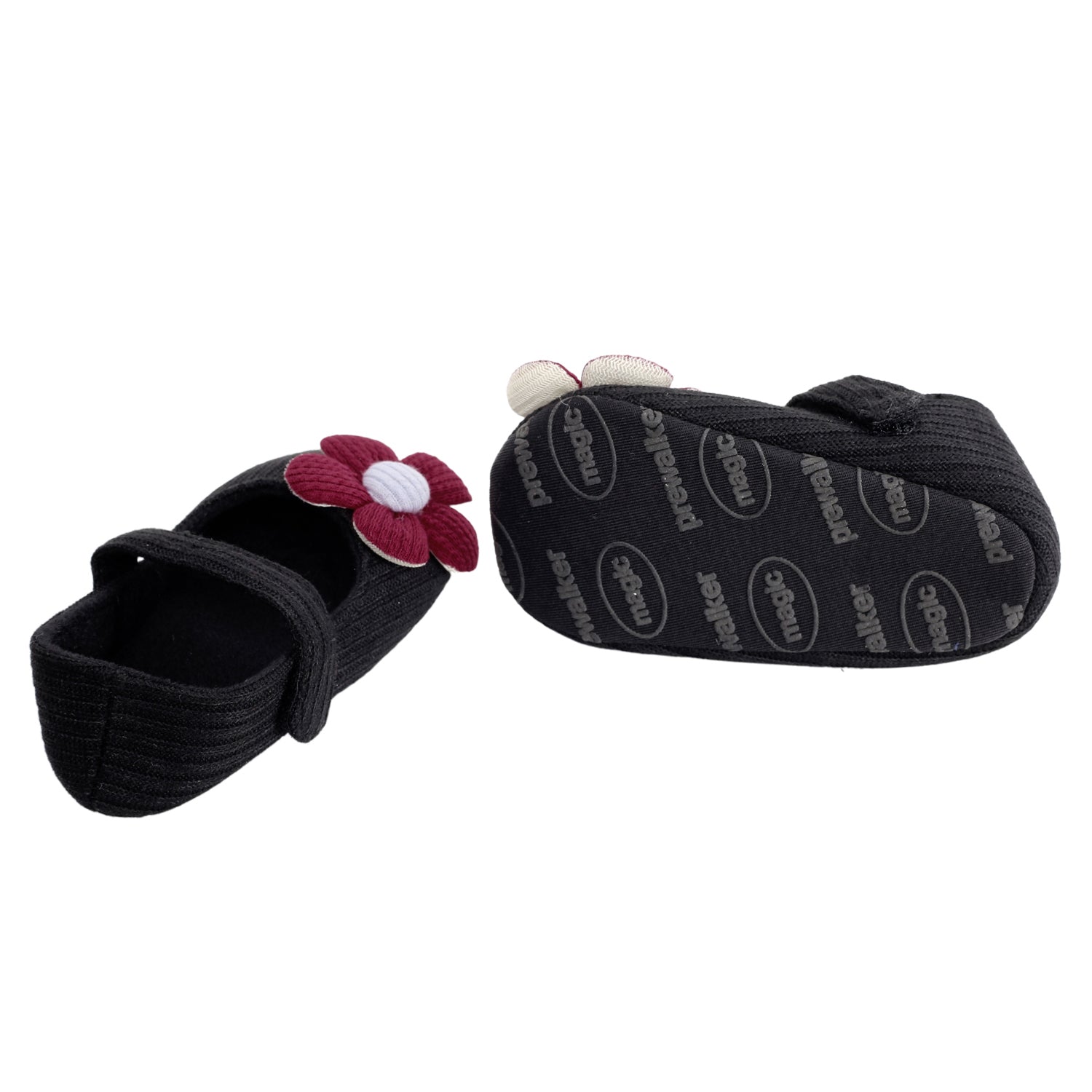 Floral Applique Black And Red Booties