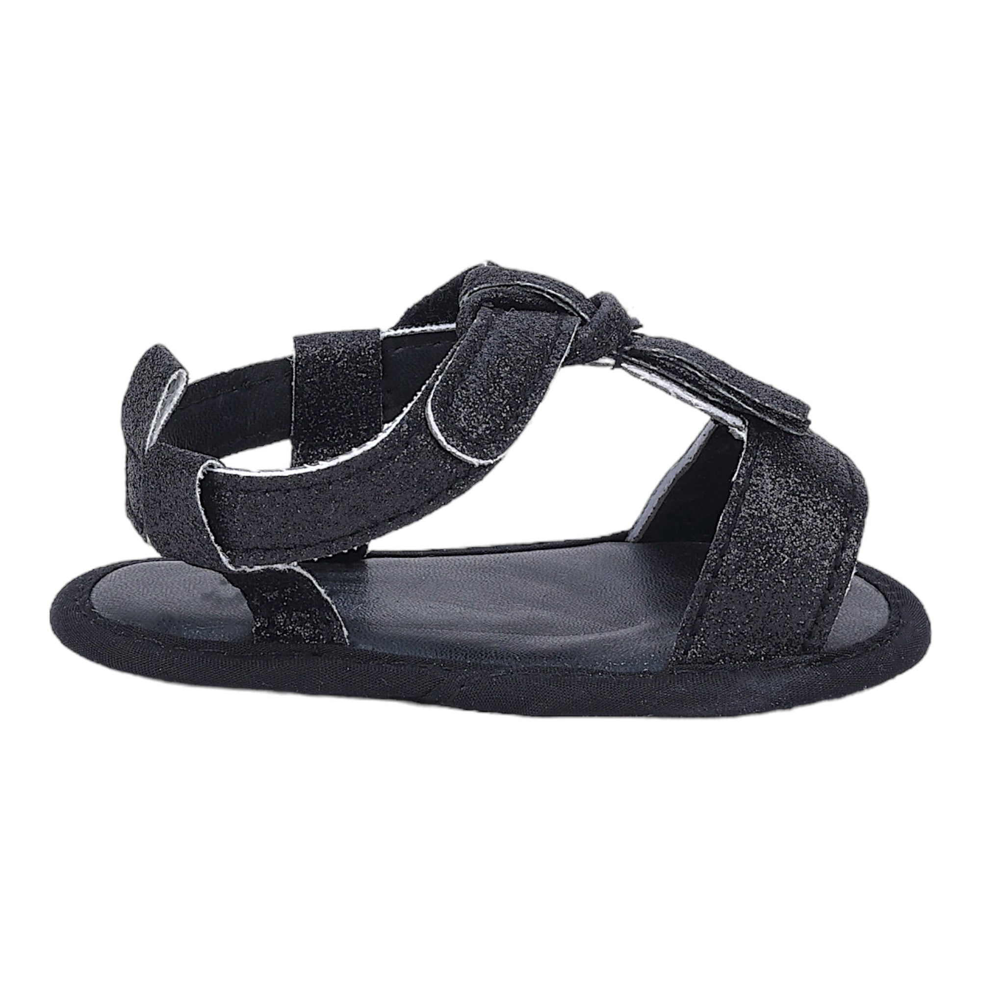 Baby Moo Stylish Tassel All Season Glitter Velcro Straps Anti-Skid Sandals - Black