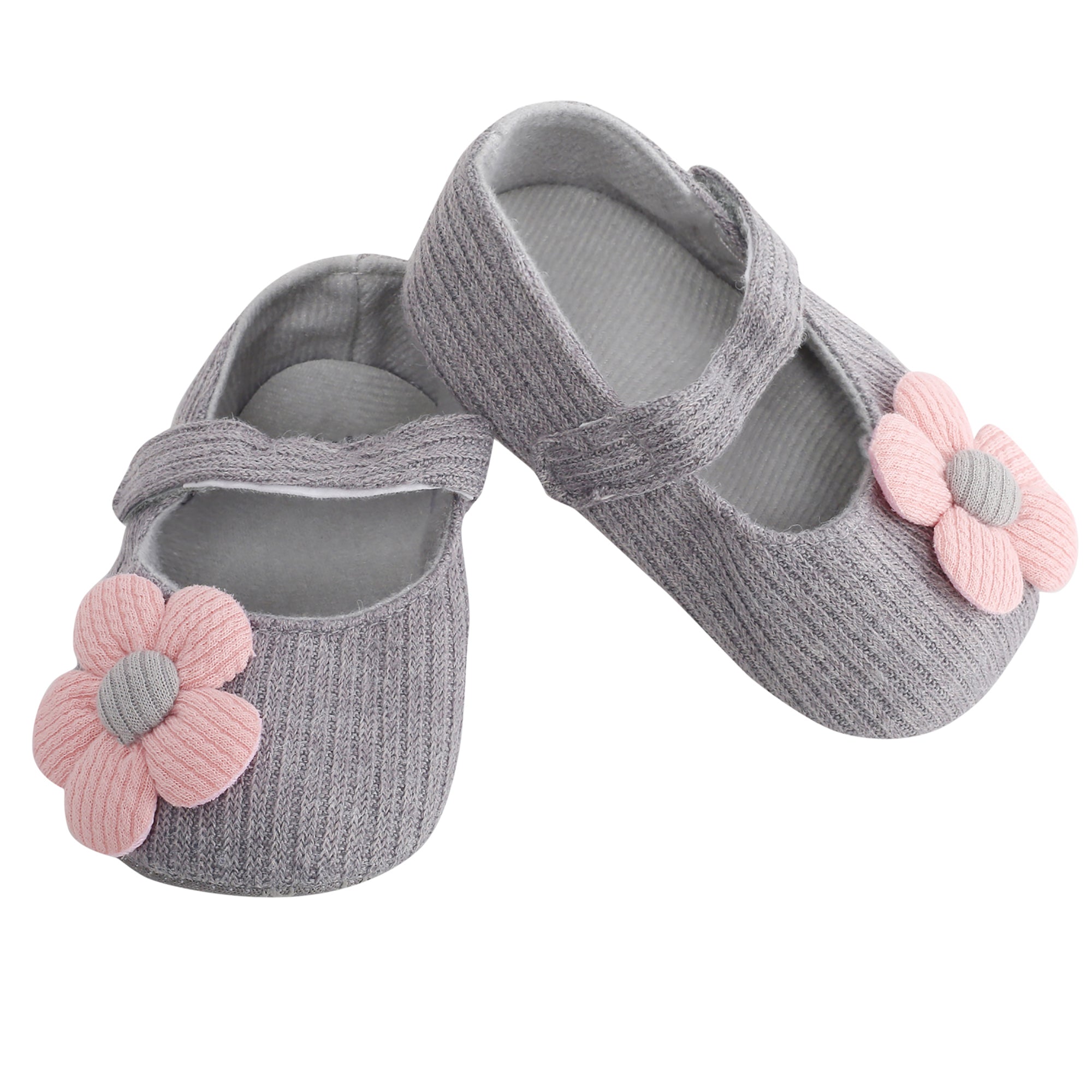 Baby Moo Floral Applique Grey And Peach Booties