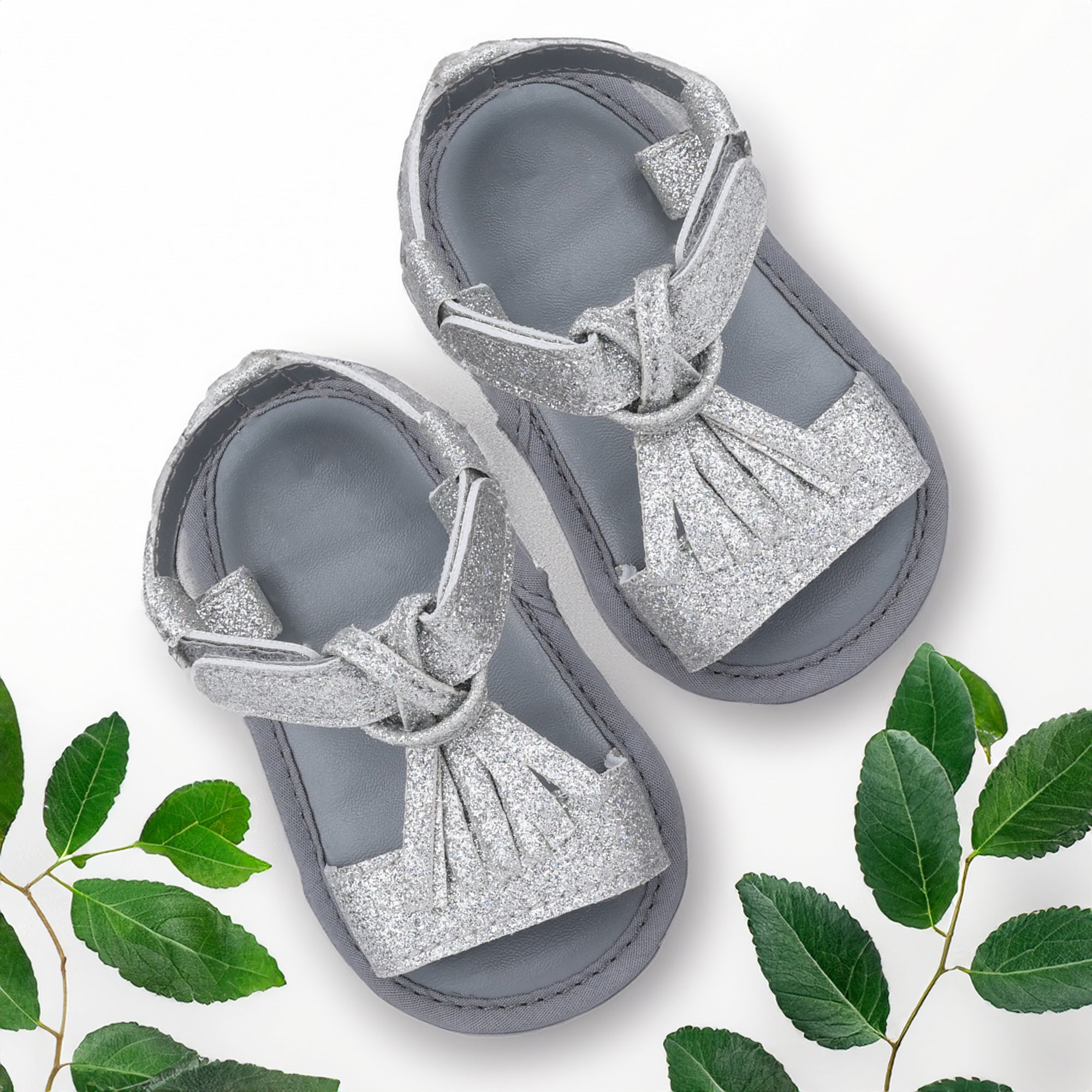 Baby Moo Stylish Tassel All Season Glitter Velcro Straps Anti-Skid Sandals - Silver