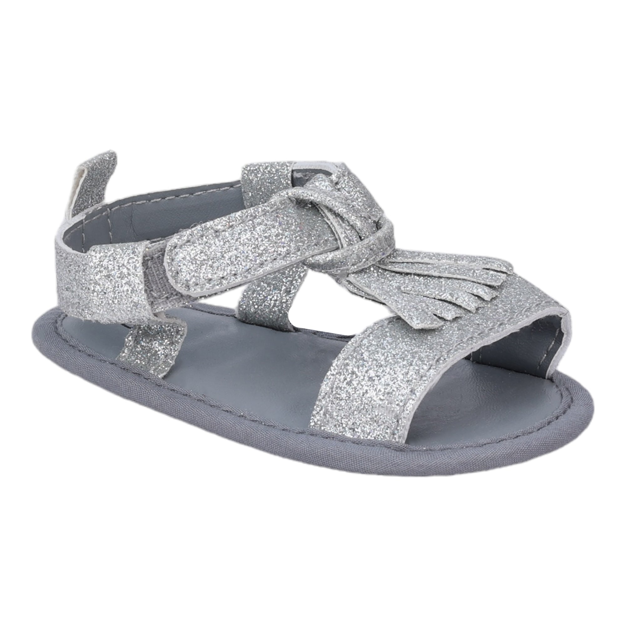 Baby Moo Stylish Tassel All Season Glitter Velcro Straps Anti-Skid Sandals - Silver
