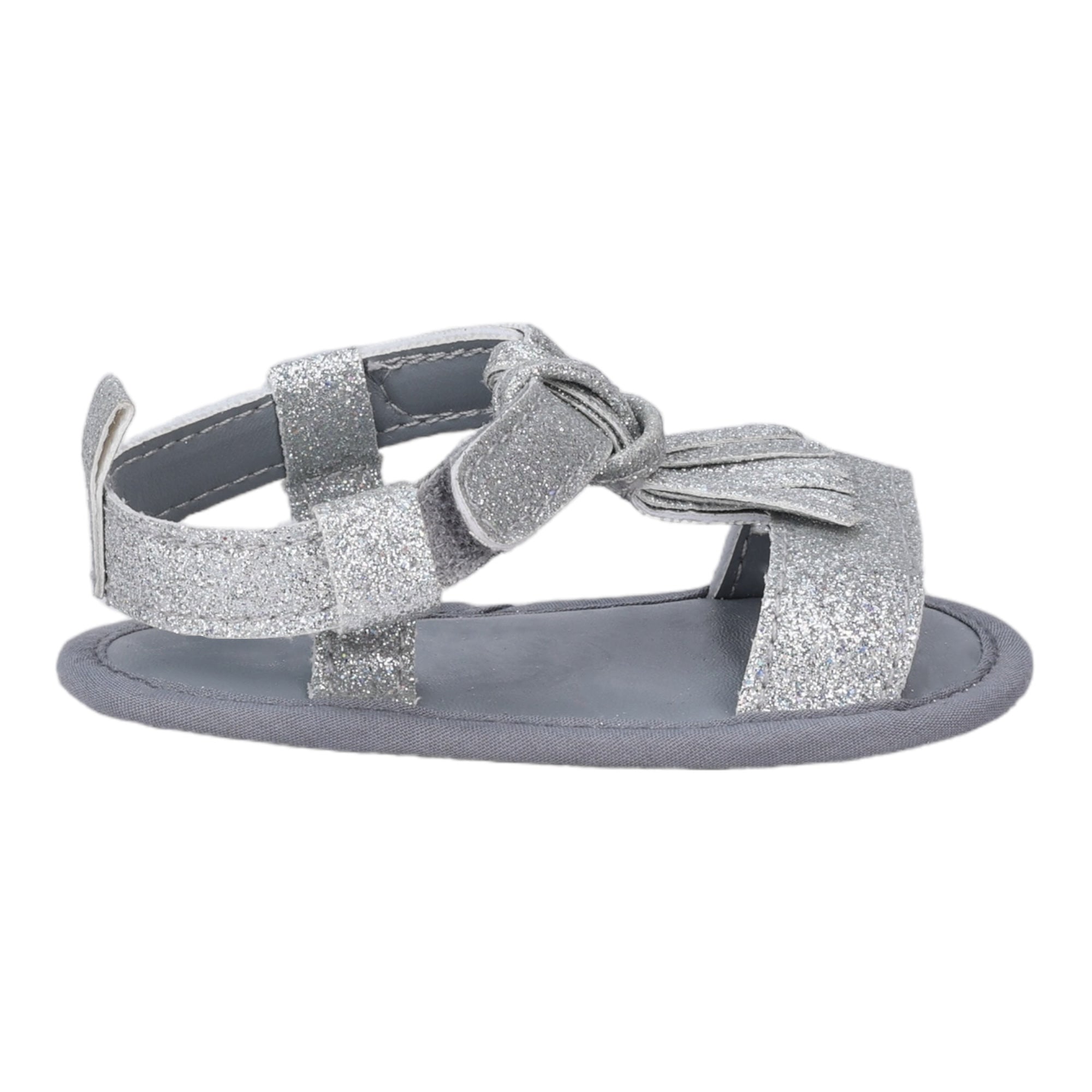 Baby Moo Stylish Tassel All Season Glitter Velcro Straps Anti-Skid Sandals - Silver