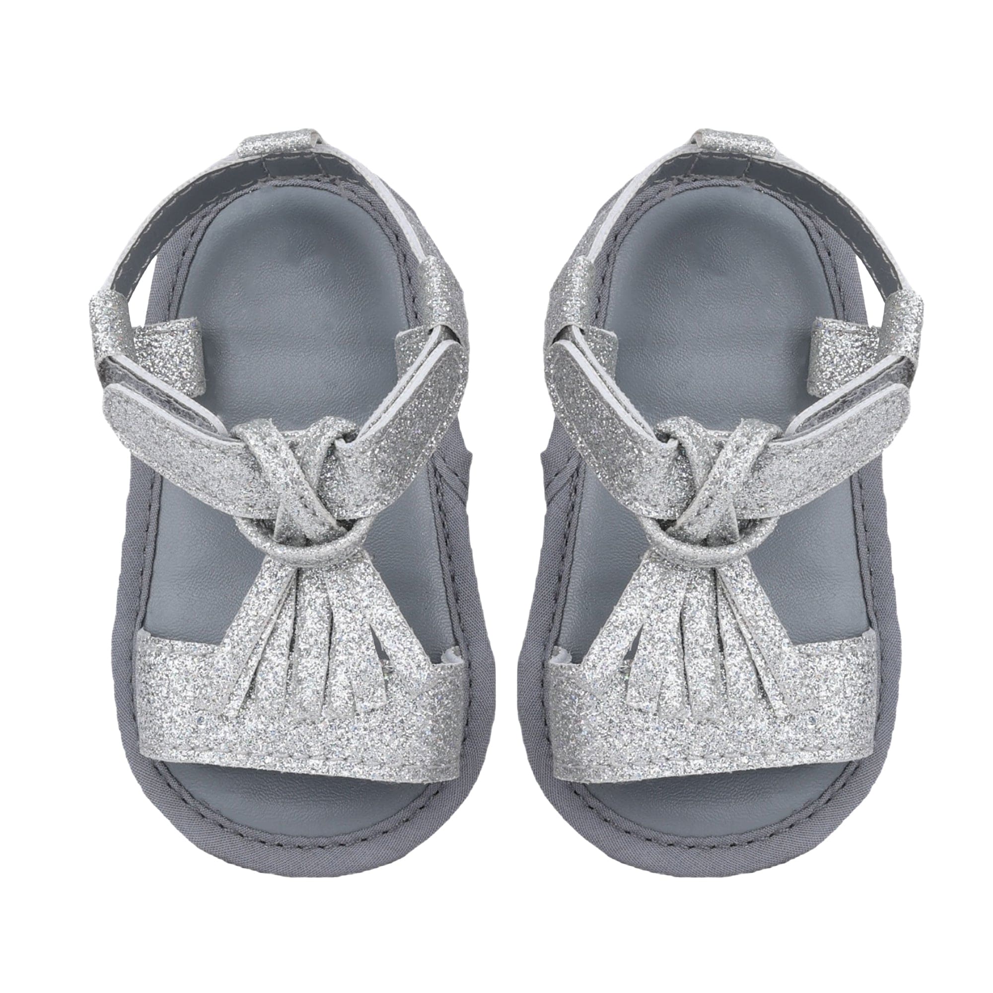 Baby Moo Stylish Tassel All Season Glitter Velcro Straps Anti-Skid Sandals - Silver