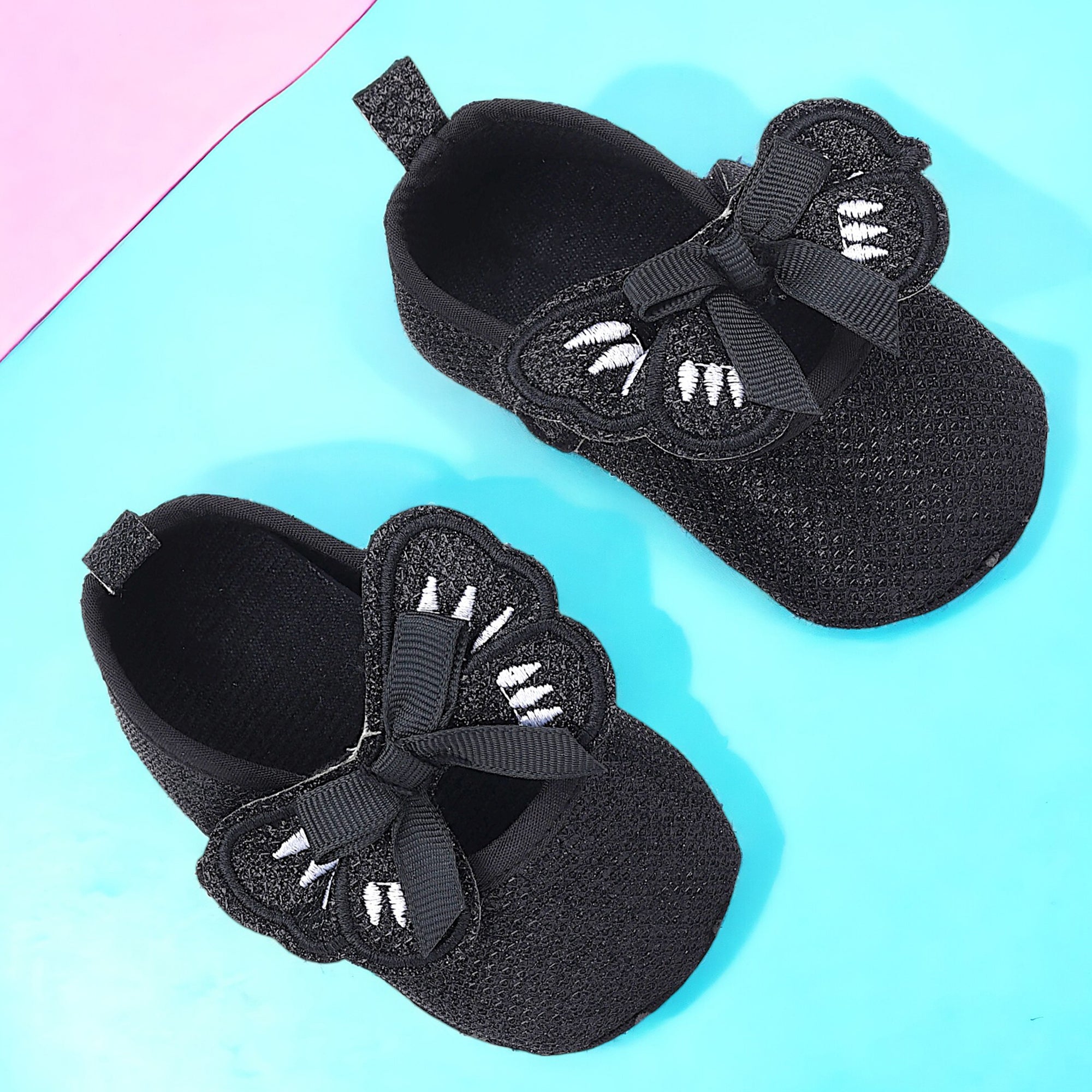 Baby Moo Butterfly Bow Shiny Party Anti-Skid Ballerina Booties - Black
