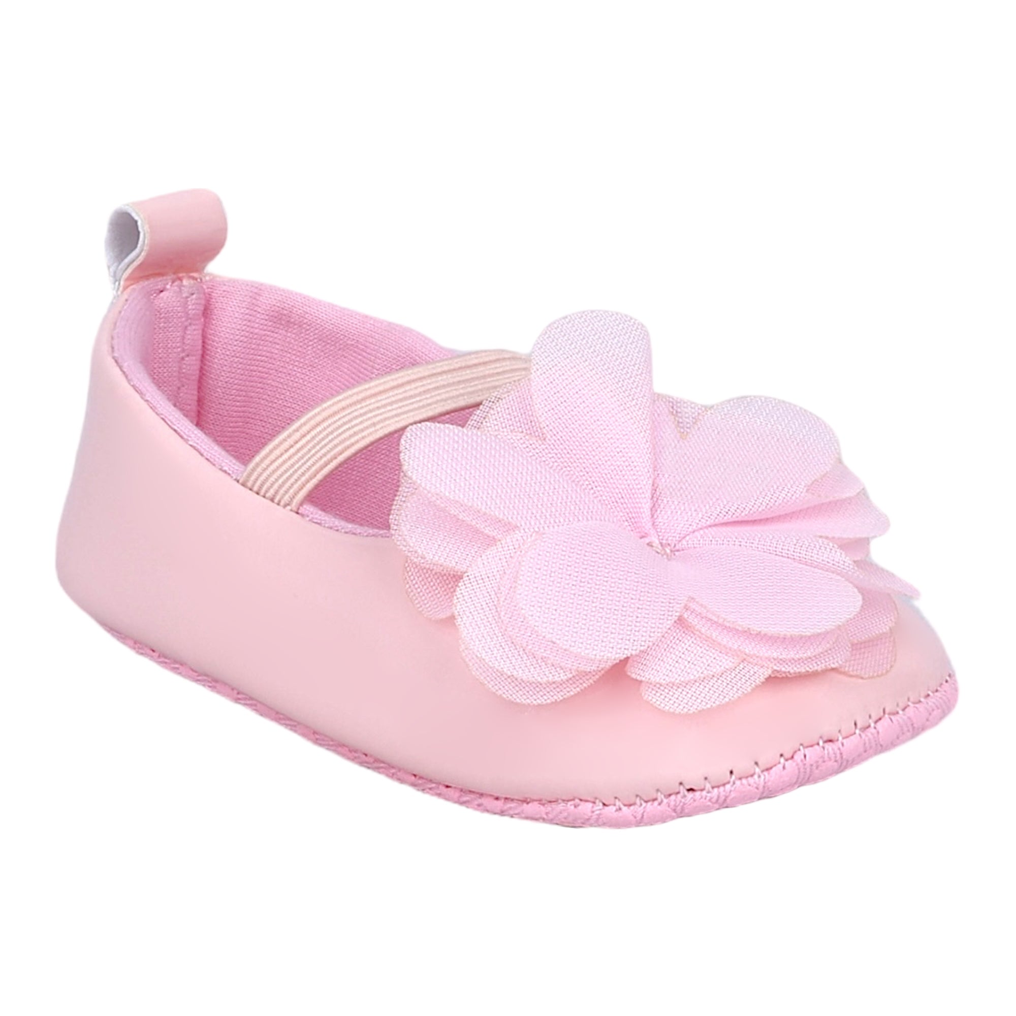 Baby Moo Embellished Flower Patent Leather Slip-On Anti-Skid Ballerina Booties - Pink