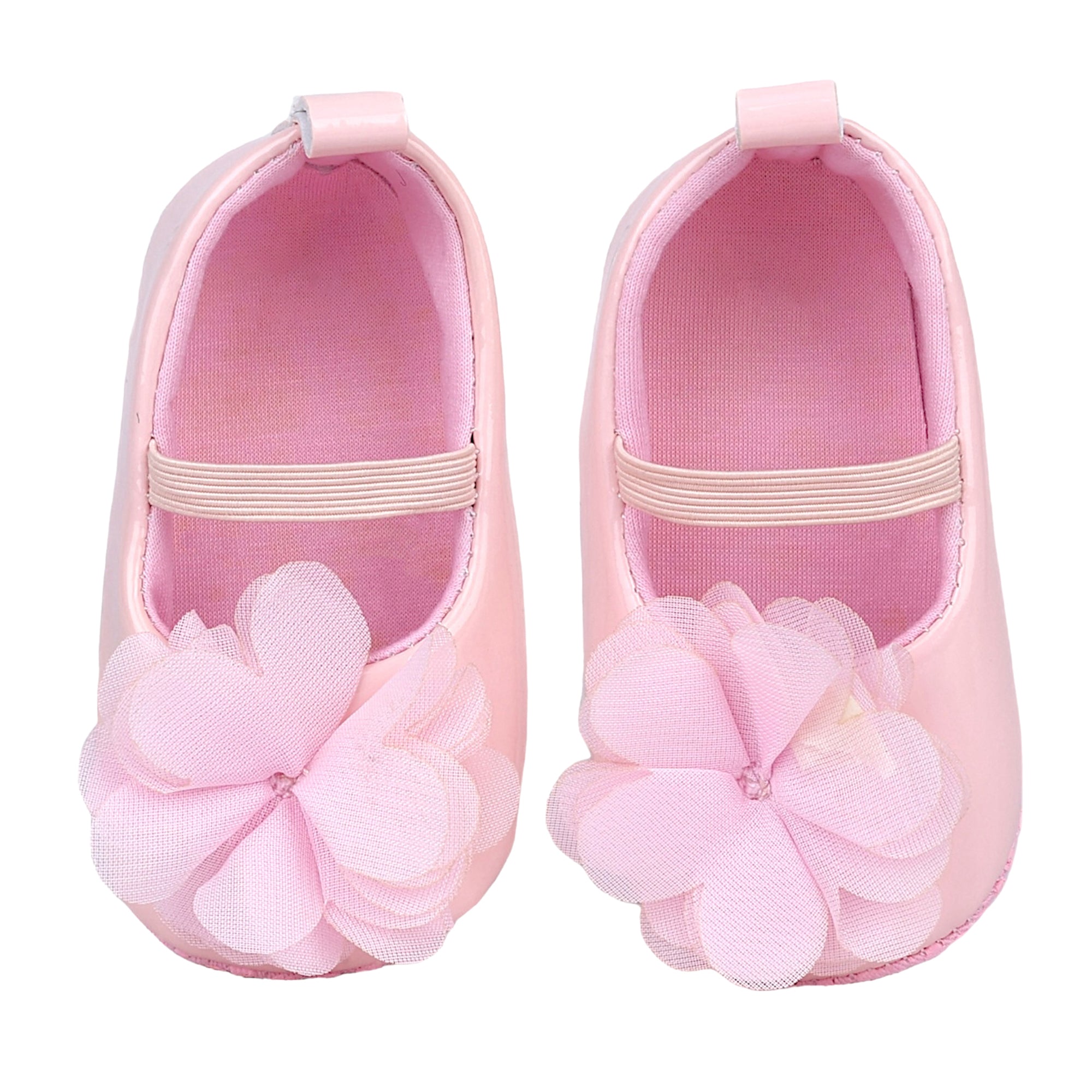 Baby Moo Embellished Flower Patent Leather Slip-On Anti-Skid Ballerina Booties - Pink