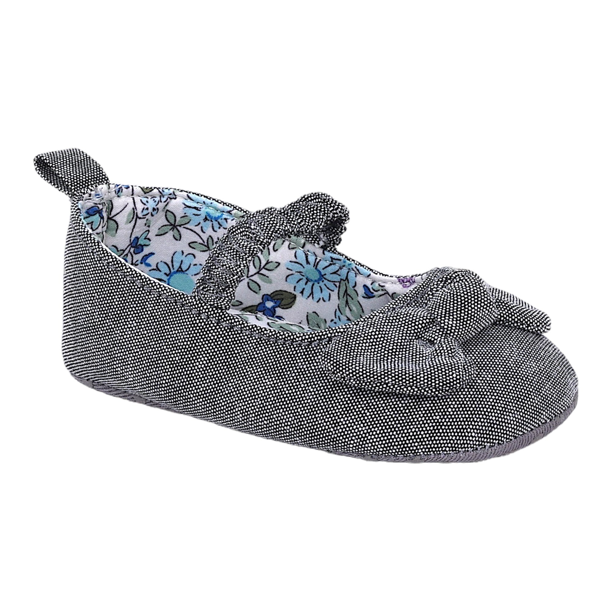 Baby Moo Bow Knot Elastic Strap First Walkers Anti-Skid Ballerina Booties - Grey