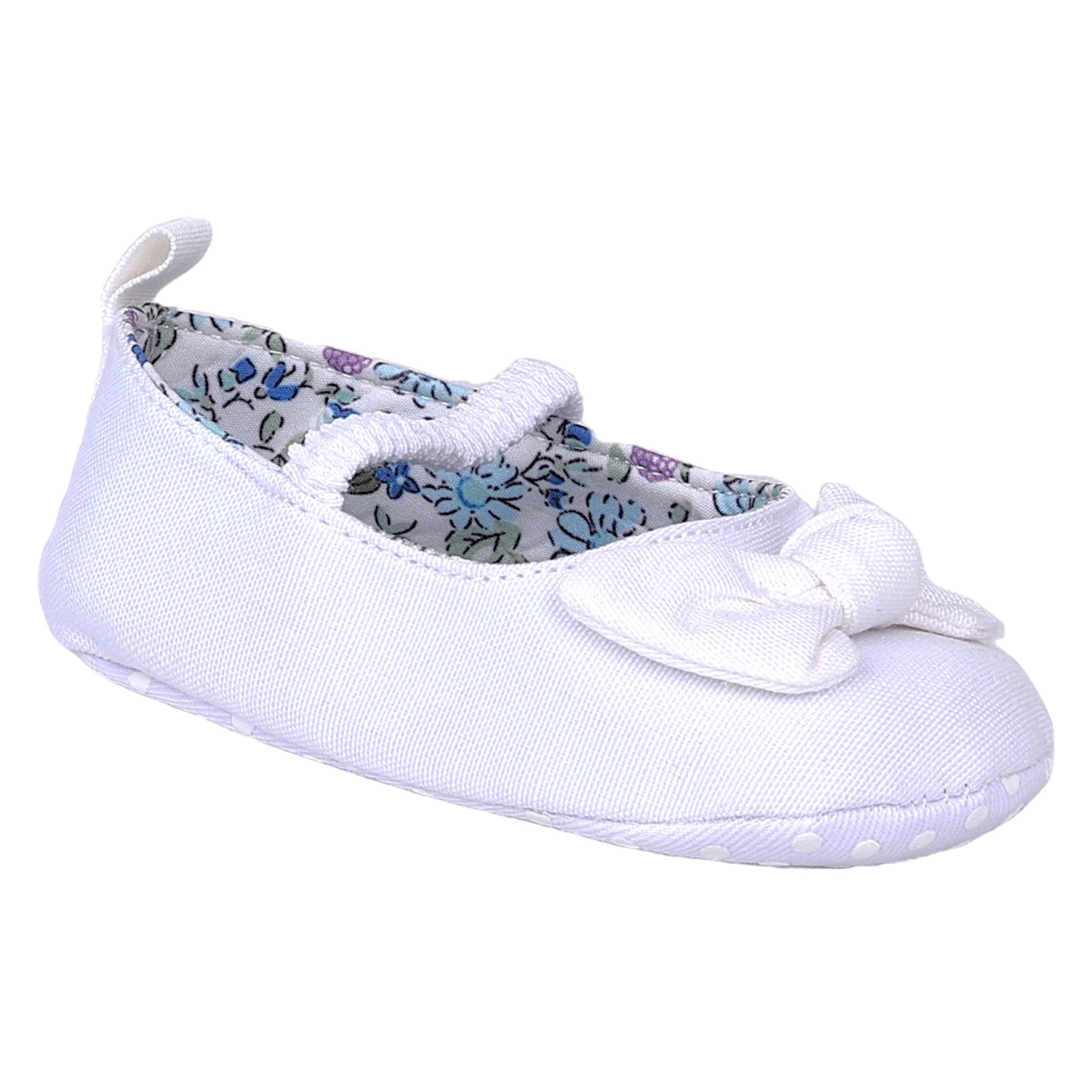 Baby Moo Bow Knot Elastic Strap First Walkers Anti-Skid Ballerina Booties - White