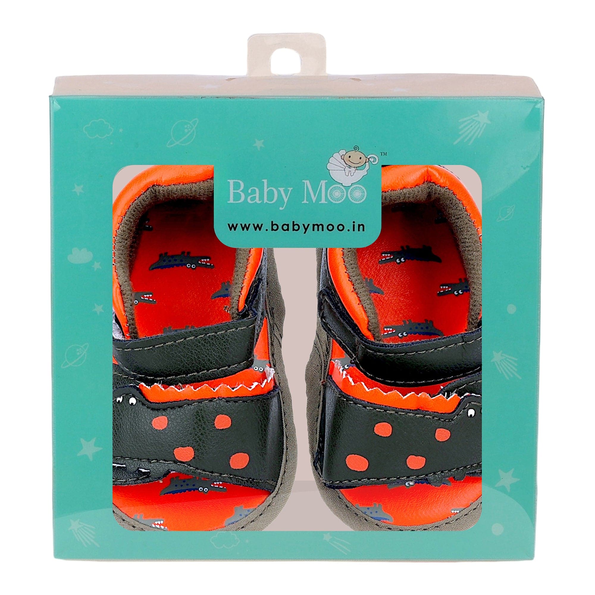 Baby Moo Alligator Velcro Straps Anti-Skid Open Toe Sandals - Green, Orange