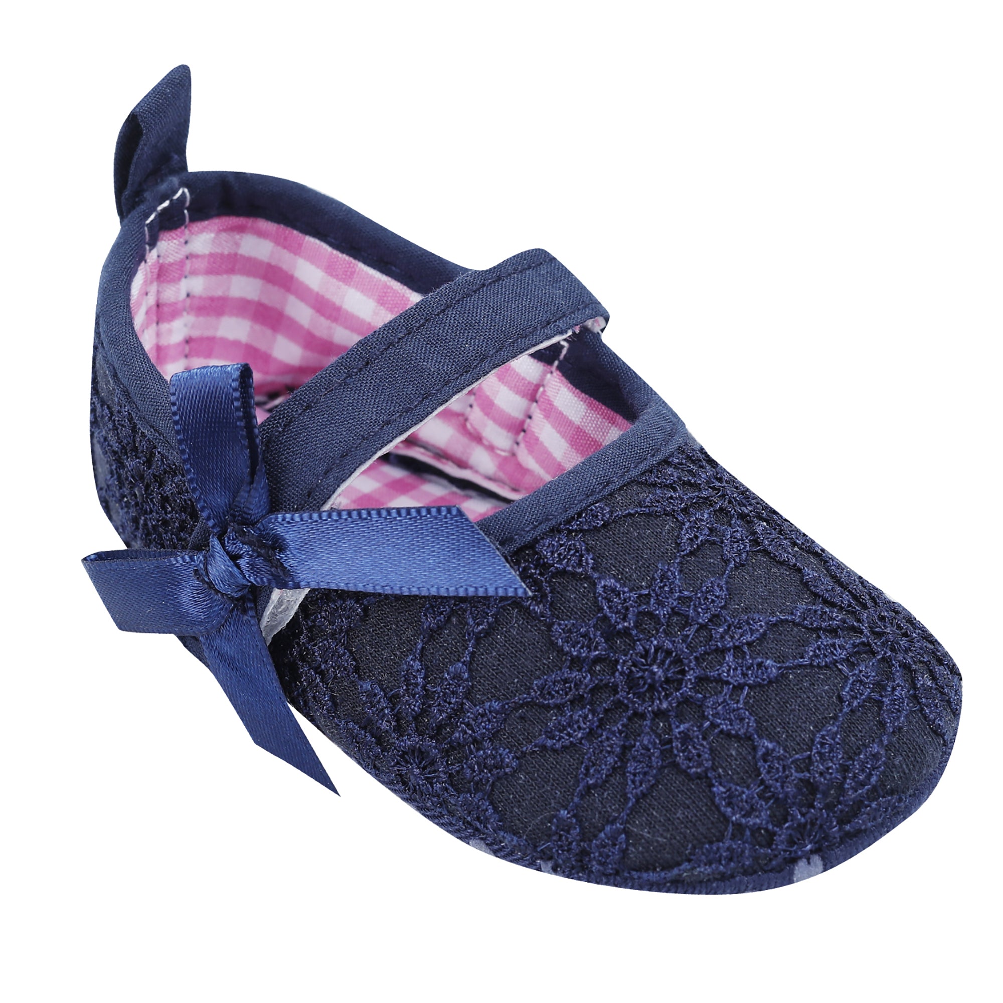 Baby Moo Floral Lace Velcro Strap Anti-Skid Ballerina Booties - Blue