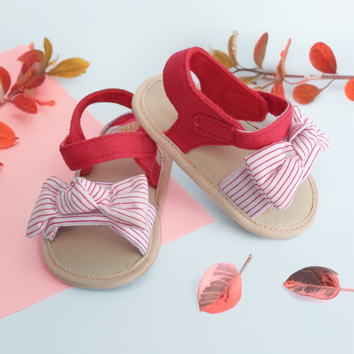 Baby Moo Striped Red Booties