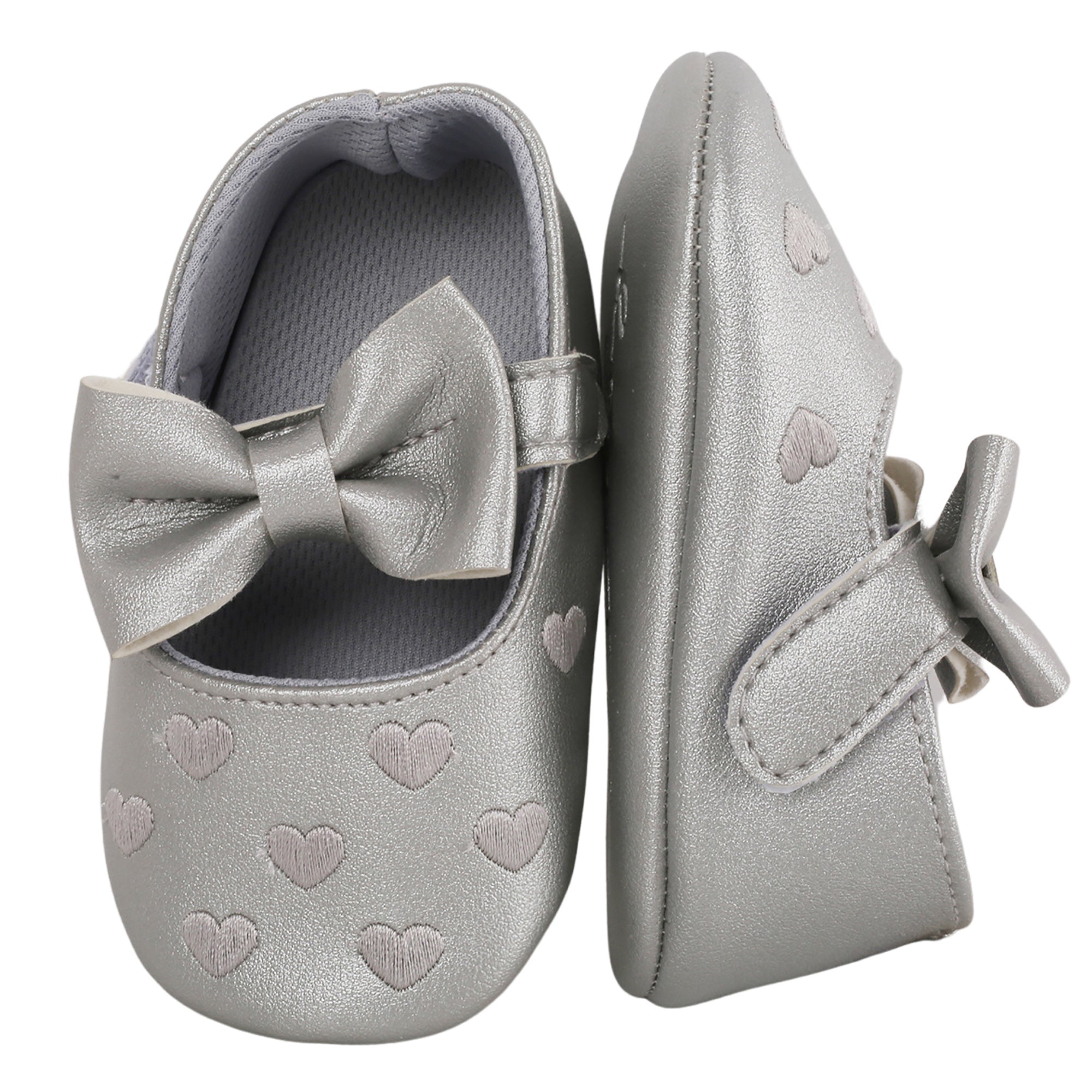 Baby Moo Hearts With Bow Silver Booties