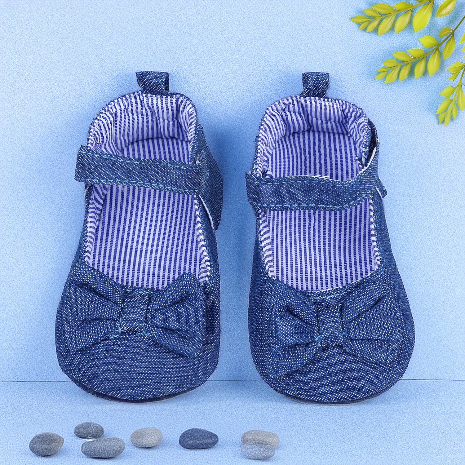 Bow Premium Girls Anti-Slip Ballerina Booties - Blue