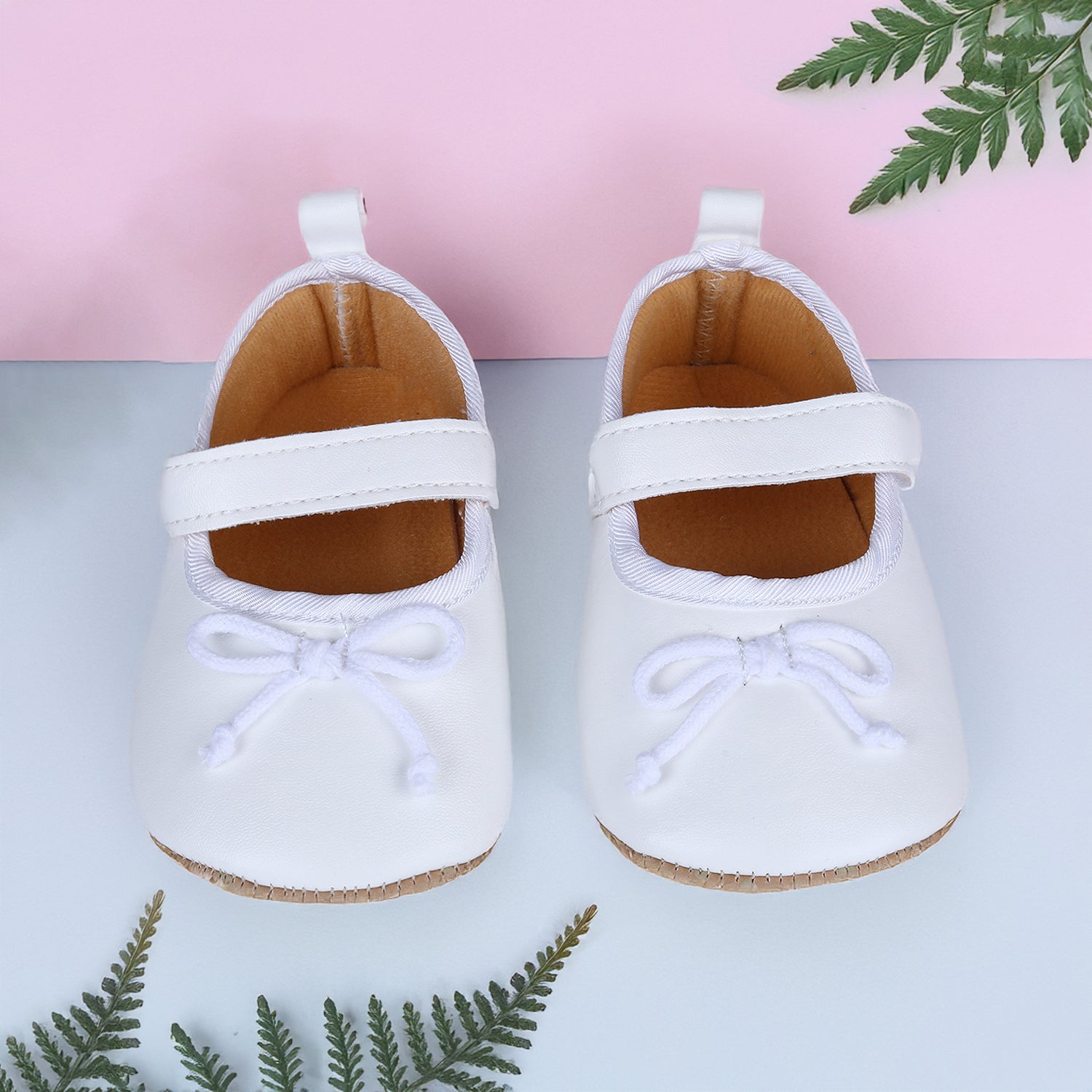 Solid With Bow Premium Girls Anti-Slip Ballerina Shoes - White